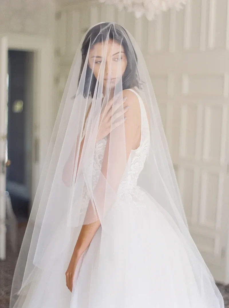 Wedding Veil with Blusher, Drop Bridal Veil - Image 5
