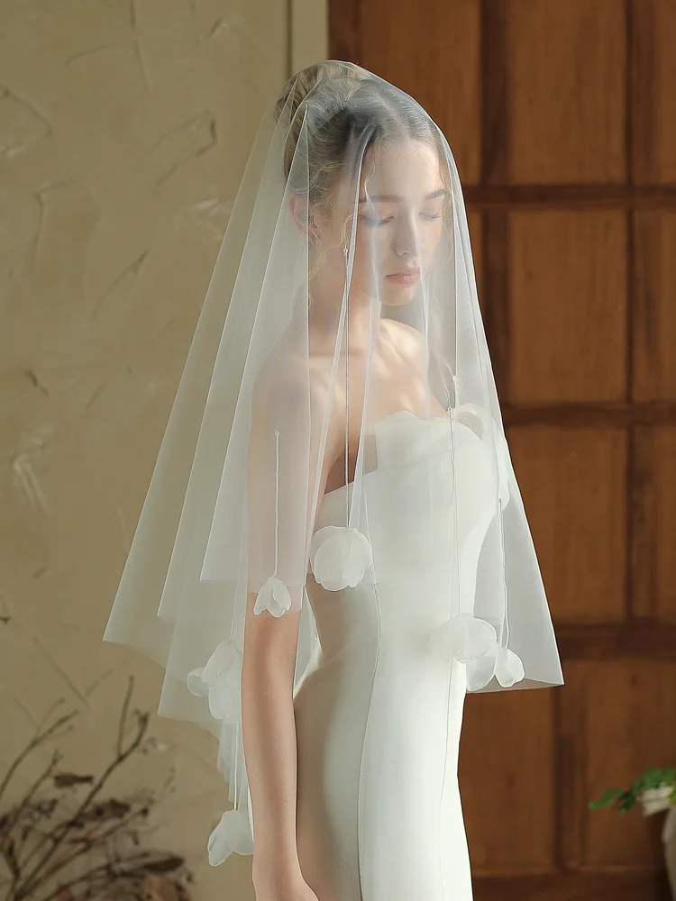White Bridal Veil Flower Lace Wedding Veils For Brides Evening Dinner Party Dress Women Girl Gifts Hair Accessories Jewelry - Image 2
