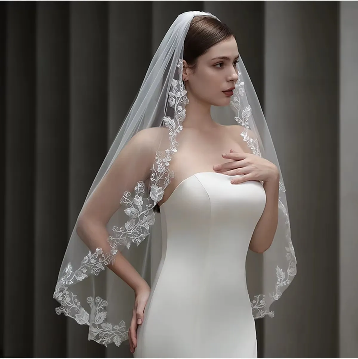 White Bridal Veil Leaf Lace Wedding Veils For Brides Evening Dinner Party Dress Women Girl Gifts Hair Accessories Jewelry - Image 2