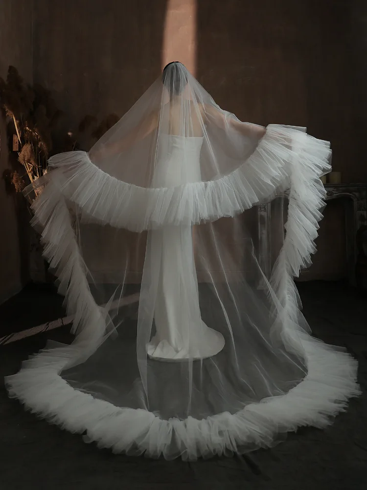 White Bridal Veil Long Lace Wedding Veils For Brides Evening Dinner Party Dress Women Girl Gifts Hair Accessories Jewelry - Image 3