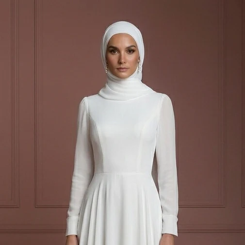 White Chiffon Long Sleeve Wedding Dress – Modest Hijab Collection Muslim - Image 4