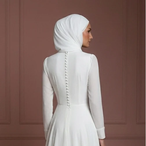 White Chiffon Long Sleeve Wedding Dress – Modest Hijab Collection Muslim - Image 5