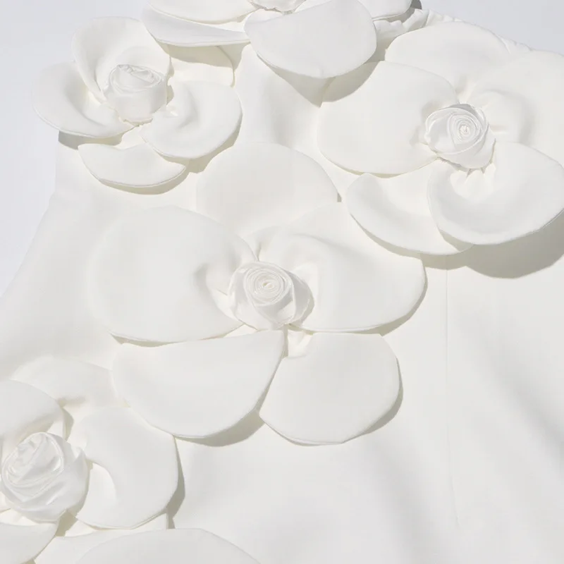 White Color Women Sexy Halter Backless Off the Shoulder Bodycon Mini Dress Florals Birthday Party Celebrate Vacation Dress - Image 6