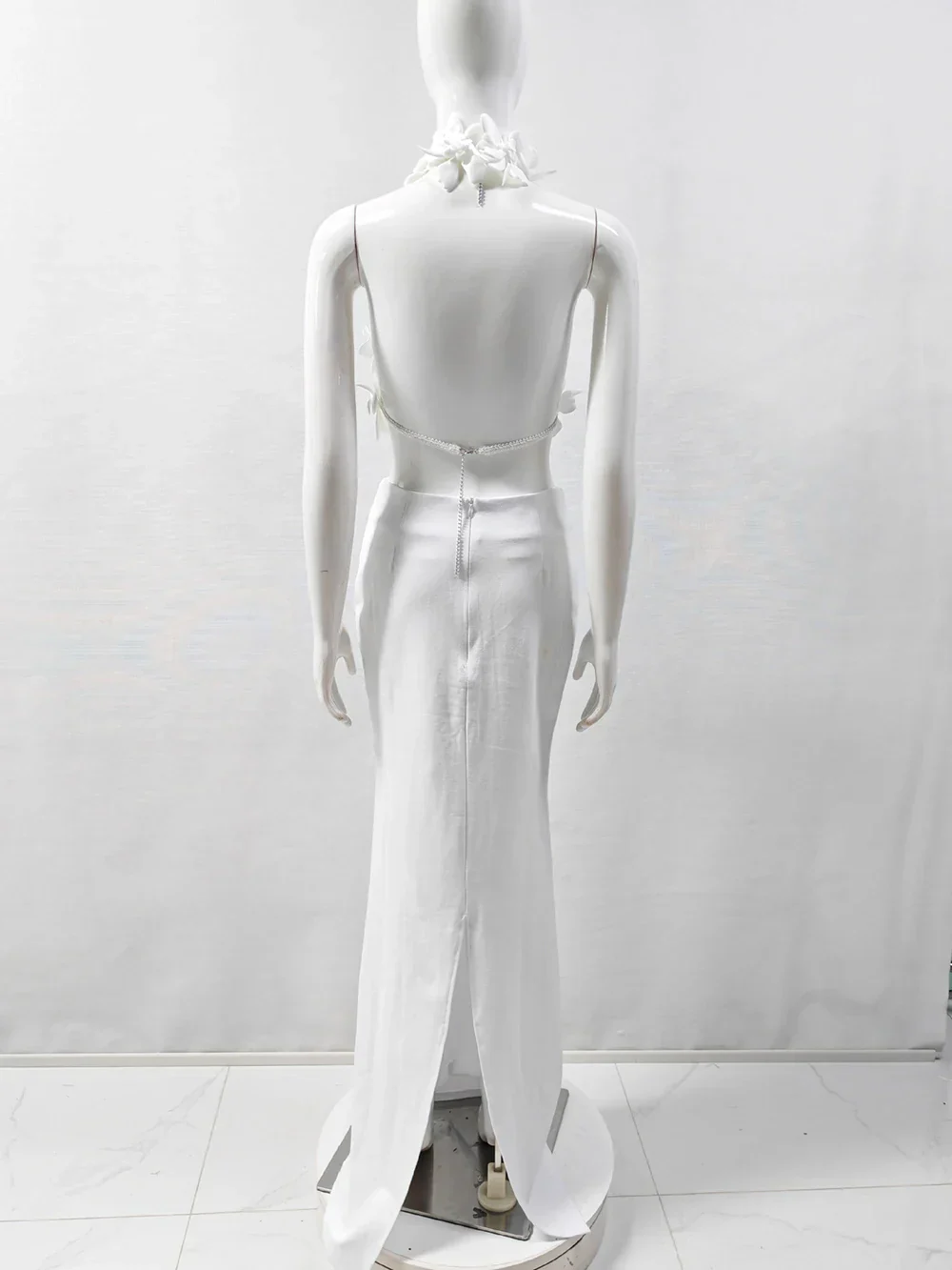White Elegant 3D Flowers Hollow Out Beach Dresses Set Sexy See Though Crop Tops Long Skirts Women Sets Summer Female Outfits - Image 4