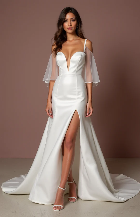 White Fairytale Princess Wedding Gown with a Stunning Train - Image 2