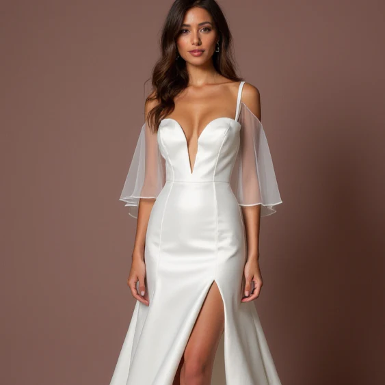 White Fairytale Princess Wedding Gown with a Stunning Train - Image 4