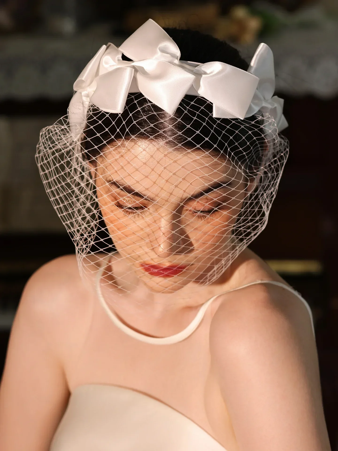 White Hairband Headband Face Veil Headpiece Headdress Bride Women Party Dinner Headwear Bridal Jewelry Wedding Hair Accessories - Image 4