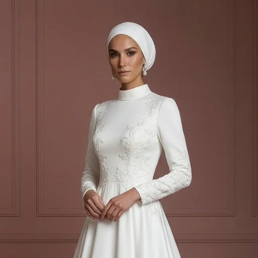 White Hijab Bridal Gown Classic Islamic Wedding Dress Style Muslim - Image 4