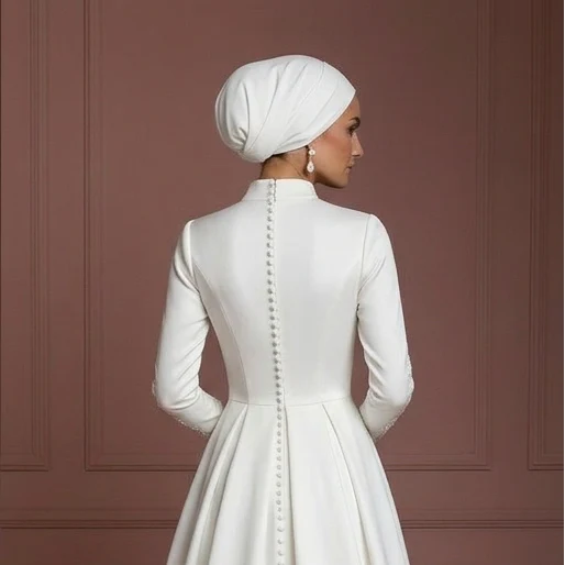 White Hijab Bridal Gown Classic Islamic Wedding Dress Style Muslim - Image 5