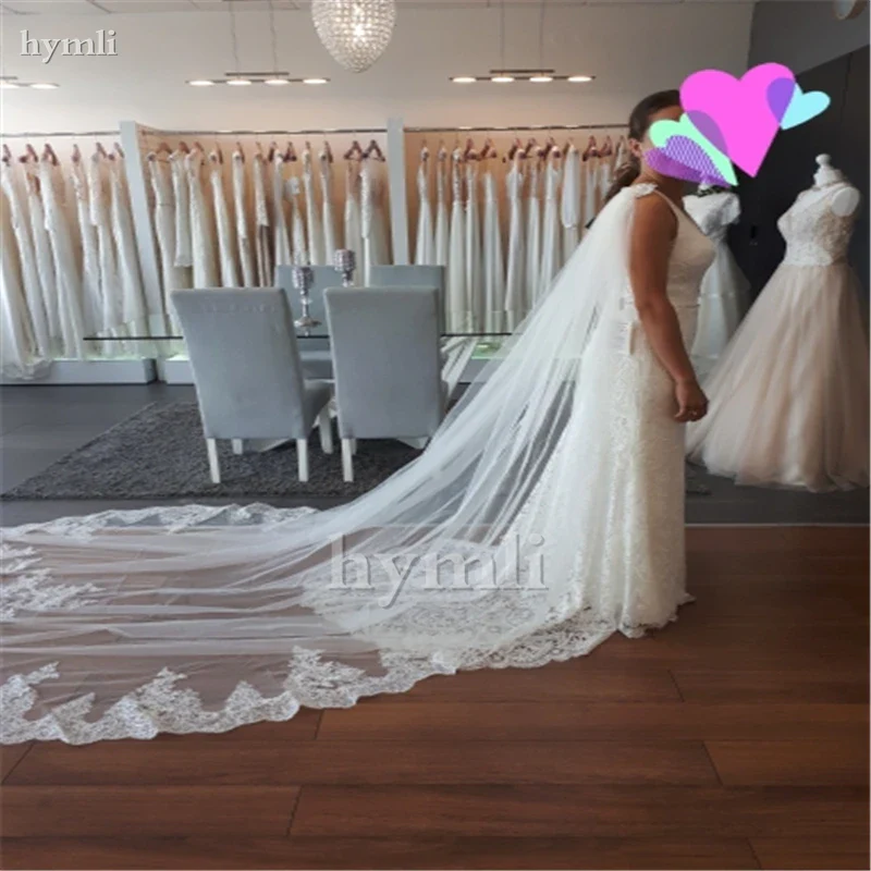 White , Off-White , Ivory Wedding Cape Veil Cathedral Length Lace Bridal Veil Shoulder Veil - Image 3