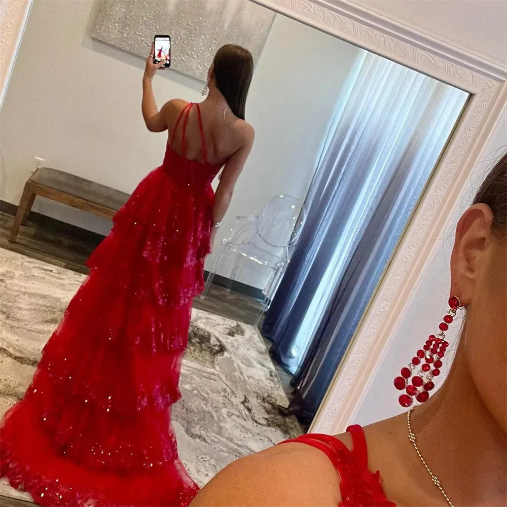 Wine Red Prom Dresses Lace Sequins Evening Dress Sleeveless One Shoulder Backless Side Split Party vestidos de fiesta - Image 4