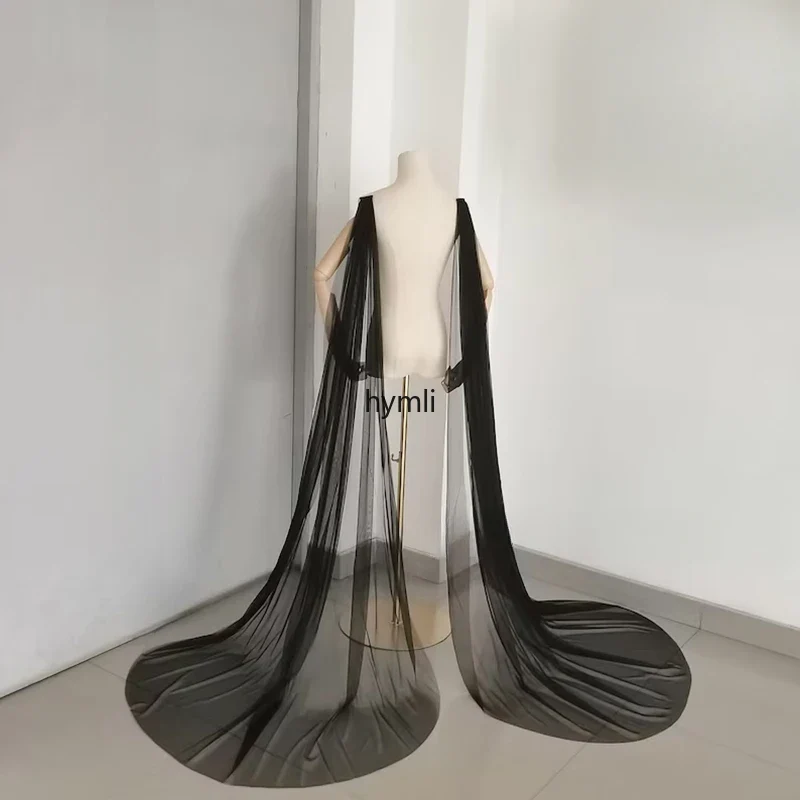 Wings Wedding Accessories Black Bridal Cape Veils Chapel Length - Image 4