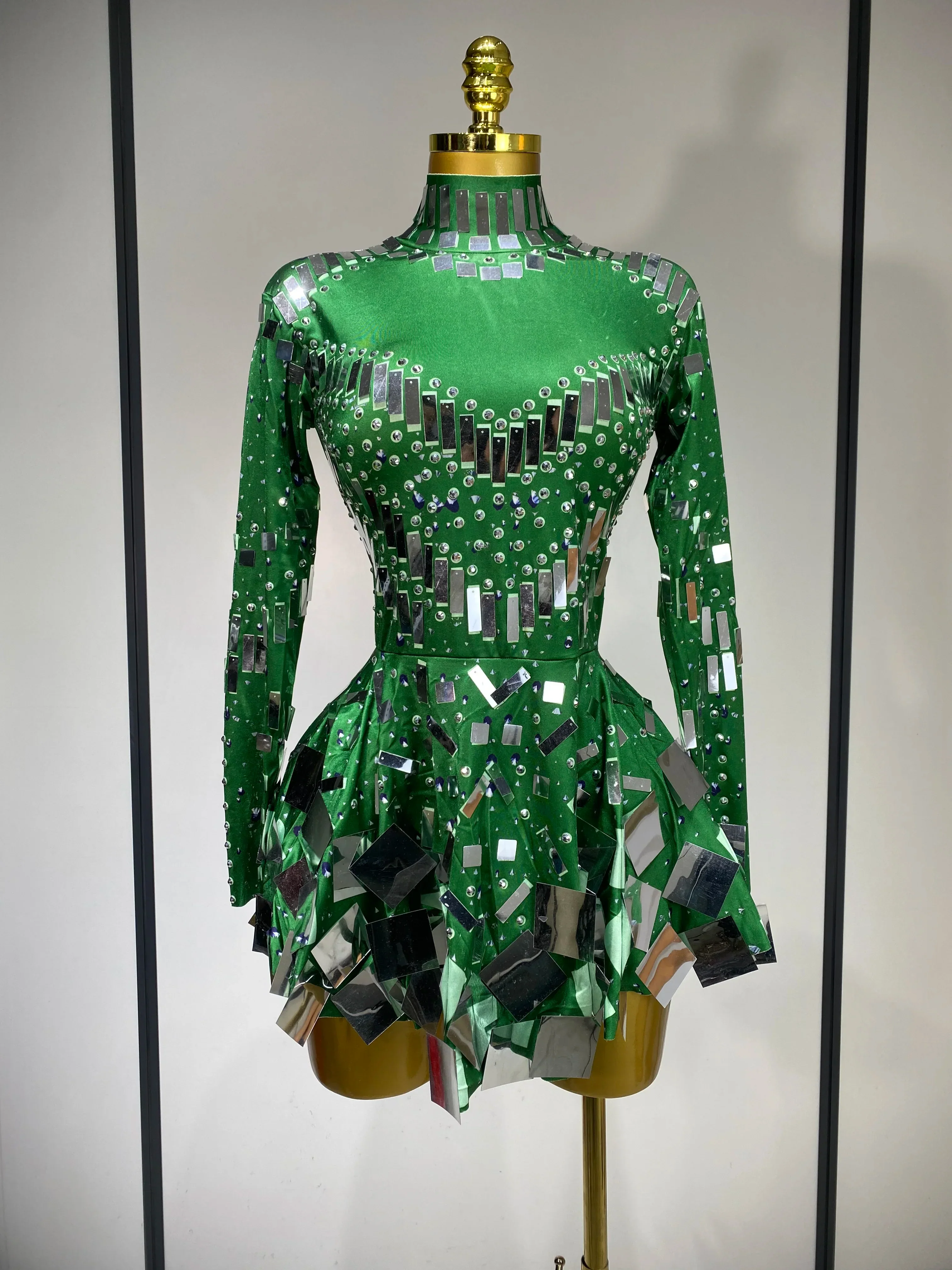 Women Sexy Elastic A-Line Dress Birthday Performance Costume Sparkly Sequin Nightclub Evening Party Hotwife Stage Outfit