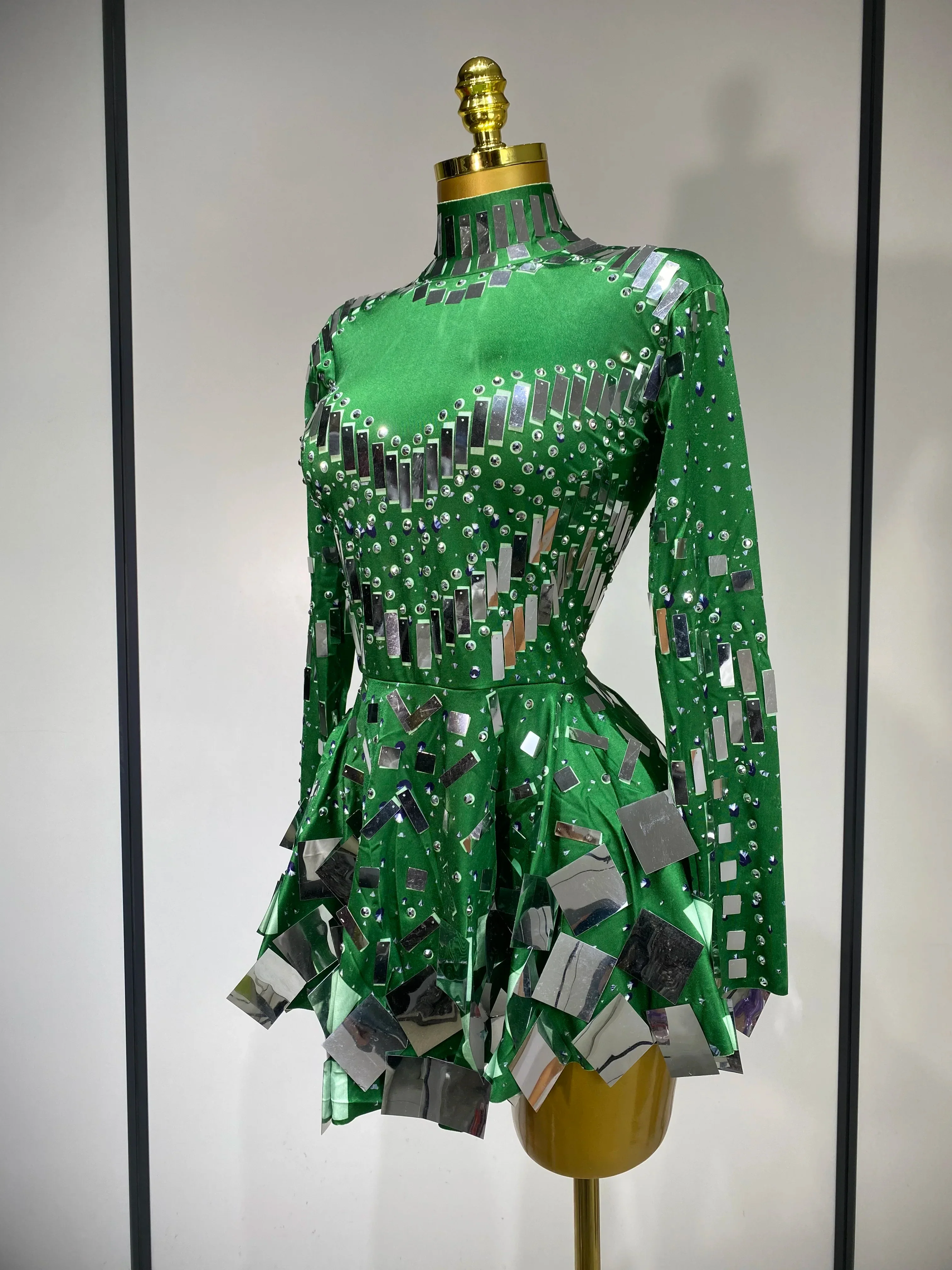 Women Sexy Elastic A-Line Dress Birthday Performance Costume Sparkly Sequin Nightclub Evening Party Hotwife Stage Outfit - Image 2