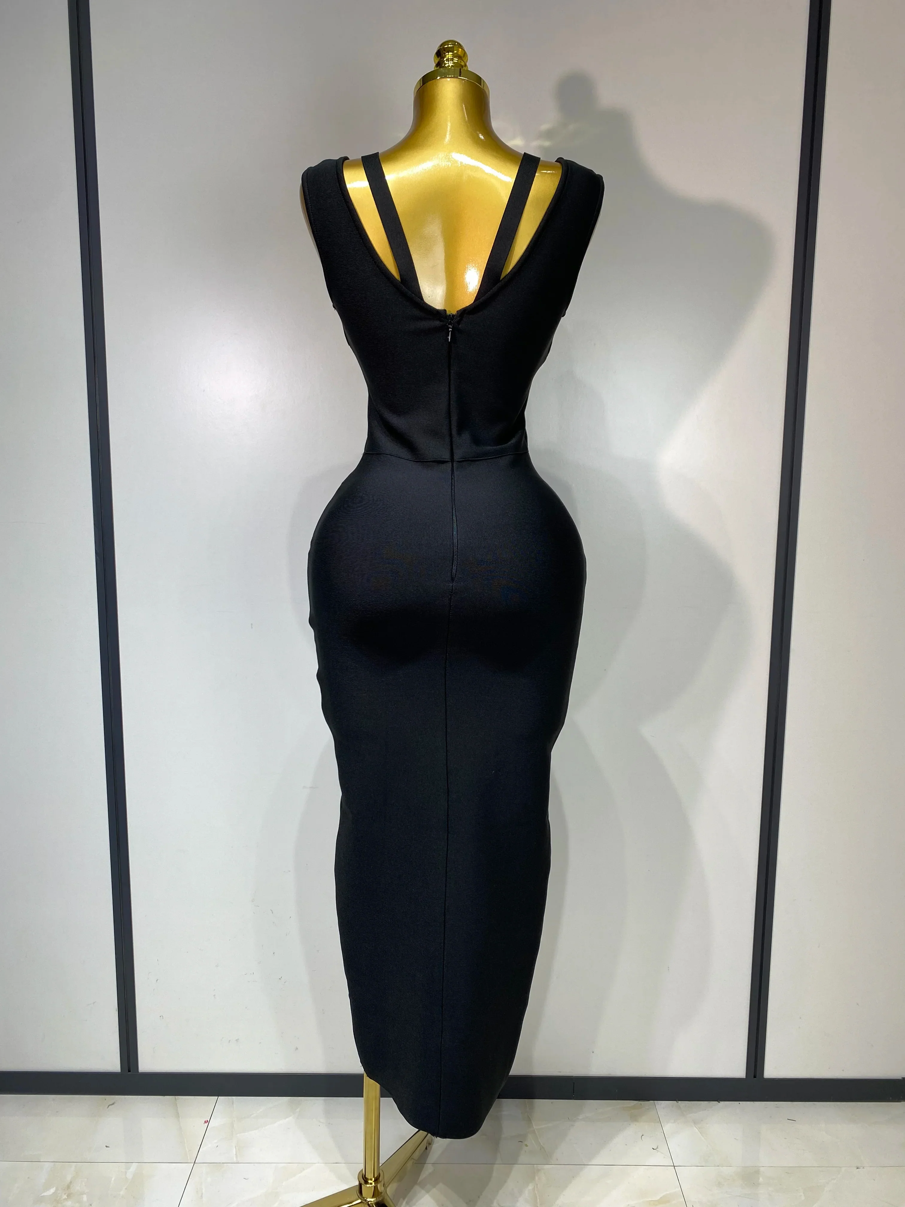 Women Black Elegant Bandage Dress Sexy Sleeveless Bodycon Evening Party Club Luxury Birthday Dress Wedding Guest Gown - Image 4