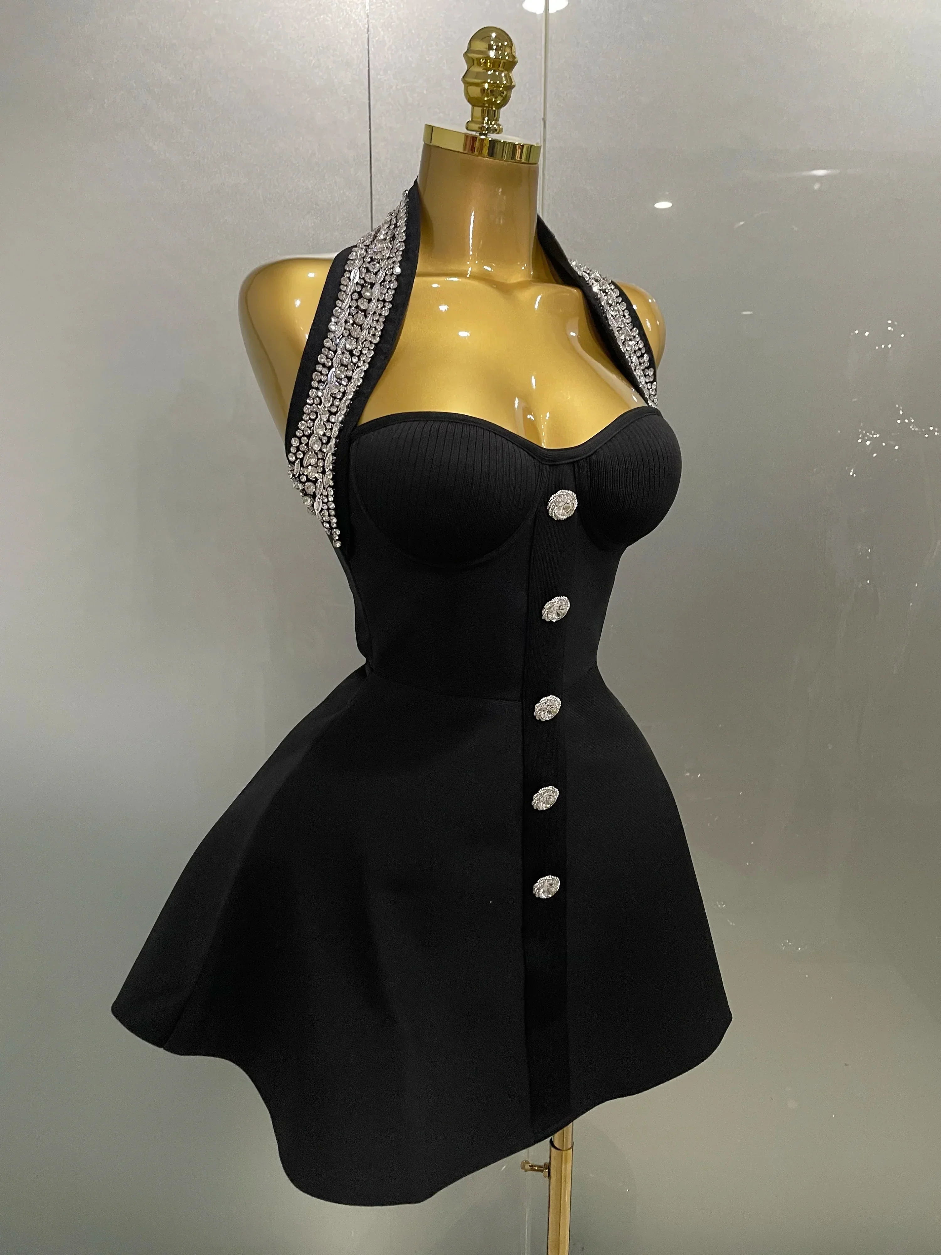 Women Black Sexy Off the Shoulder Shinning Crystal Bodycon Bandage Long Dress Gloves Elegance Celebrate Evening Party Dress - Image 4