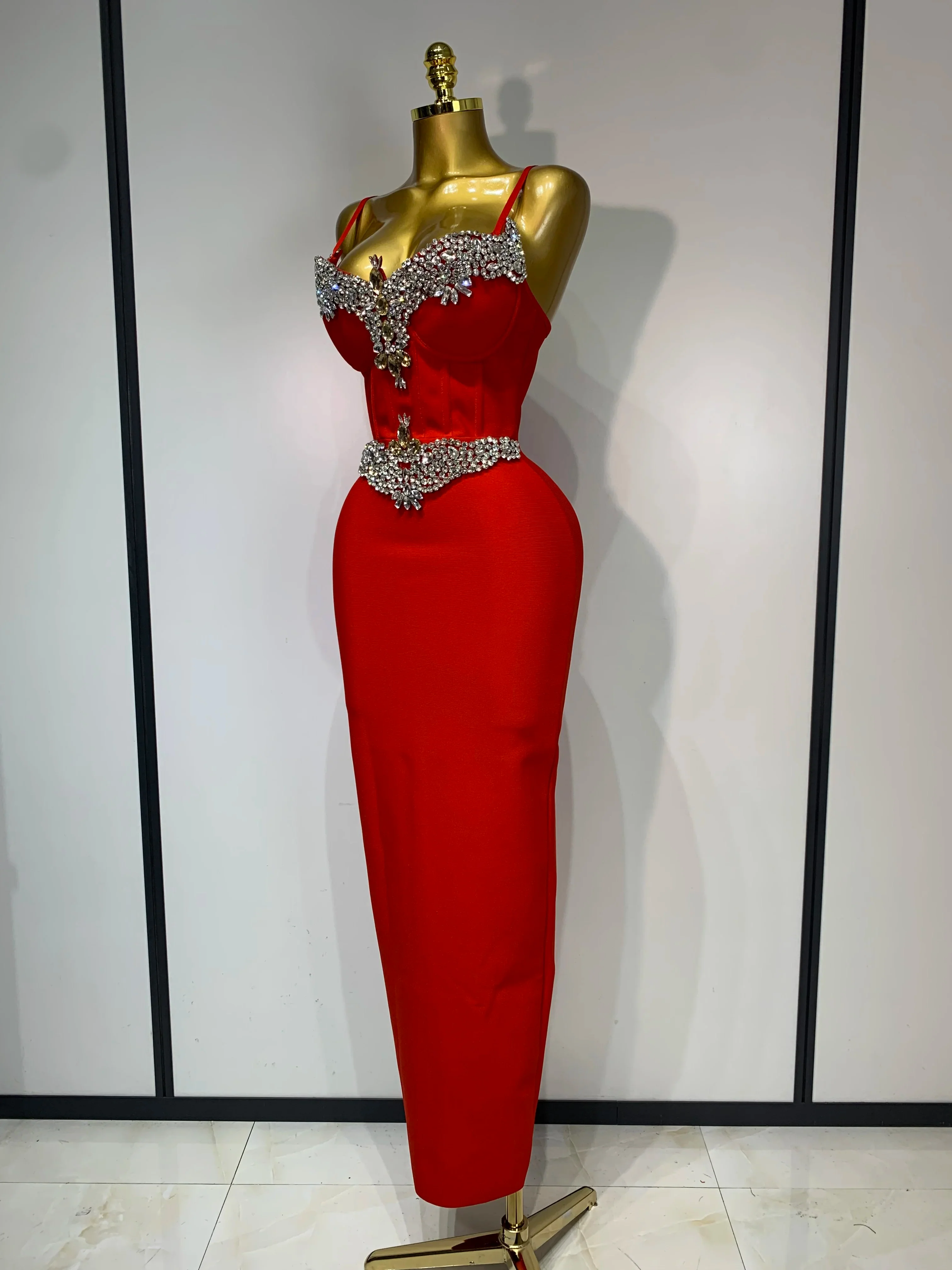 Women Bodycon Bandage Dress Wedding Sexy Backless Luxury Rhinestone Clothes Nightclub Evning Party Birthday Maxi Long Dresses - Image 2
