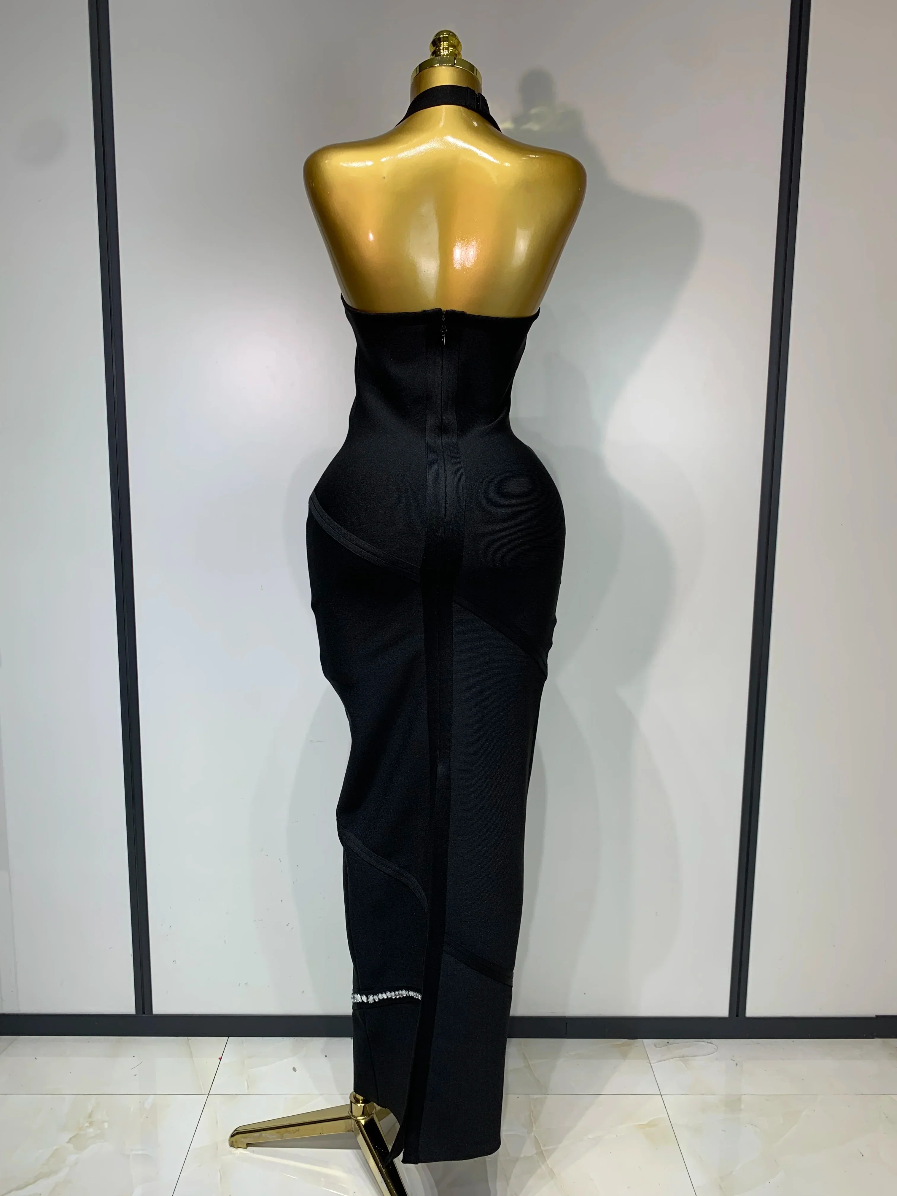 Women Celebrity Sexy Backless Halter Black Crystals Bandage Dress Knitted Elegant Evening Club Party Luxury Birthday Dress - Image 4