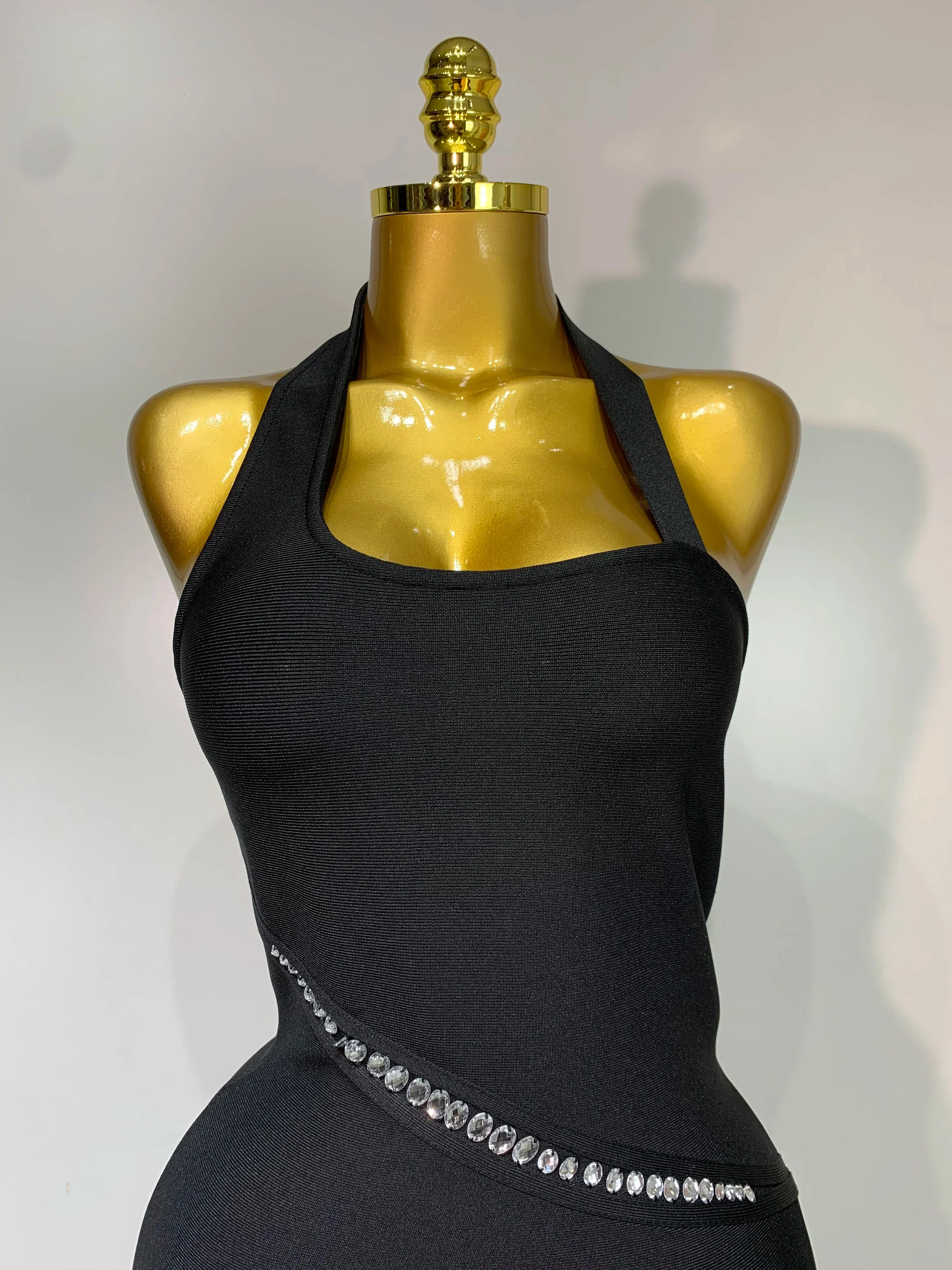 Women Celebrity Sexy Backless Halter Black Crystals Bandage Dress Knitted Elegant Evening Club Party Luxury Birthday Dress - Image 5