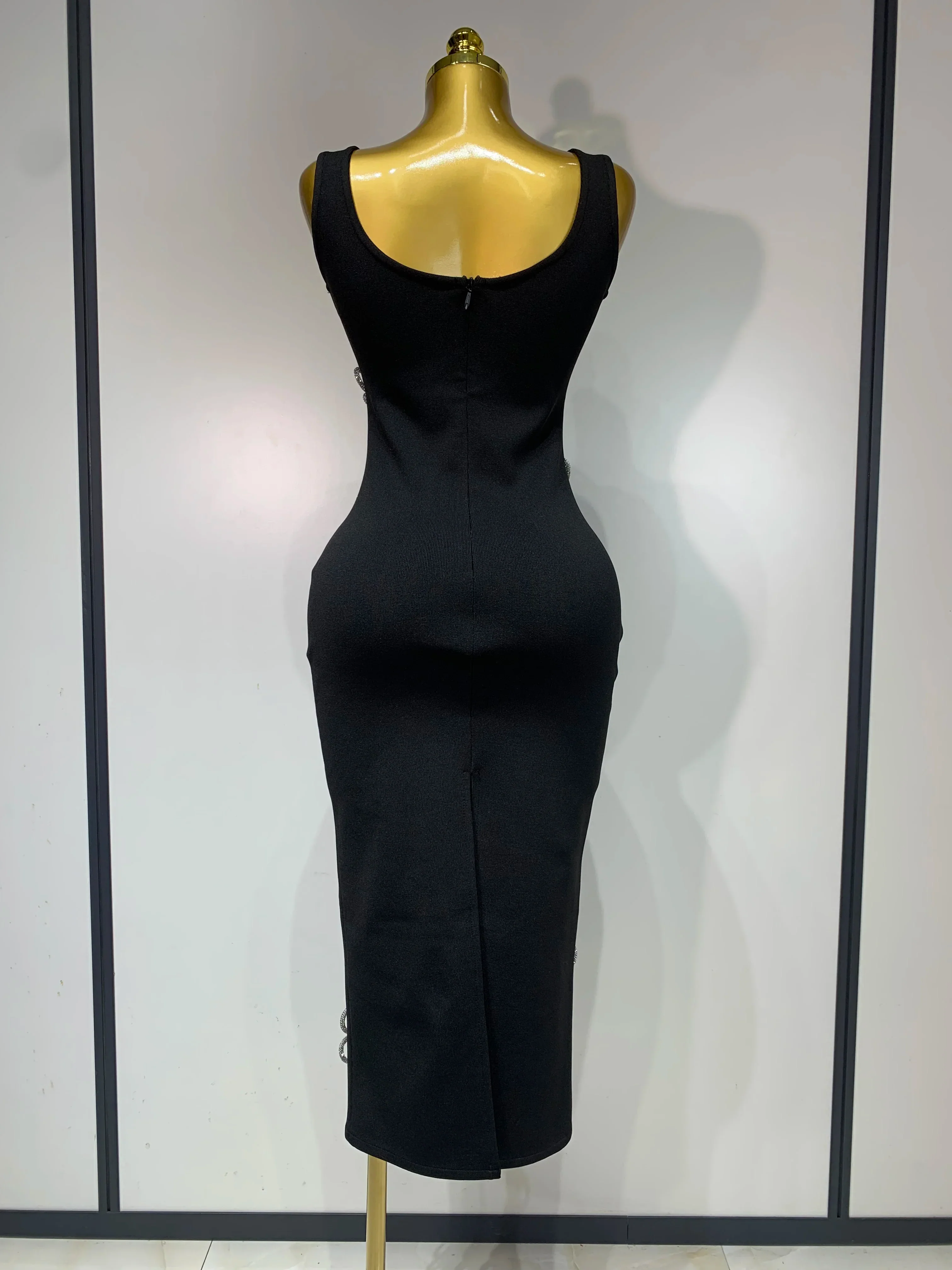 Women Celebrity Sexy Diamonds Flower Black Long Bodycon Bandage Dress Elegant Evening Club Party Luxury Birthday Dresses - Image 4