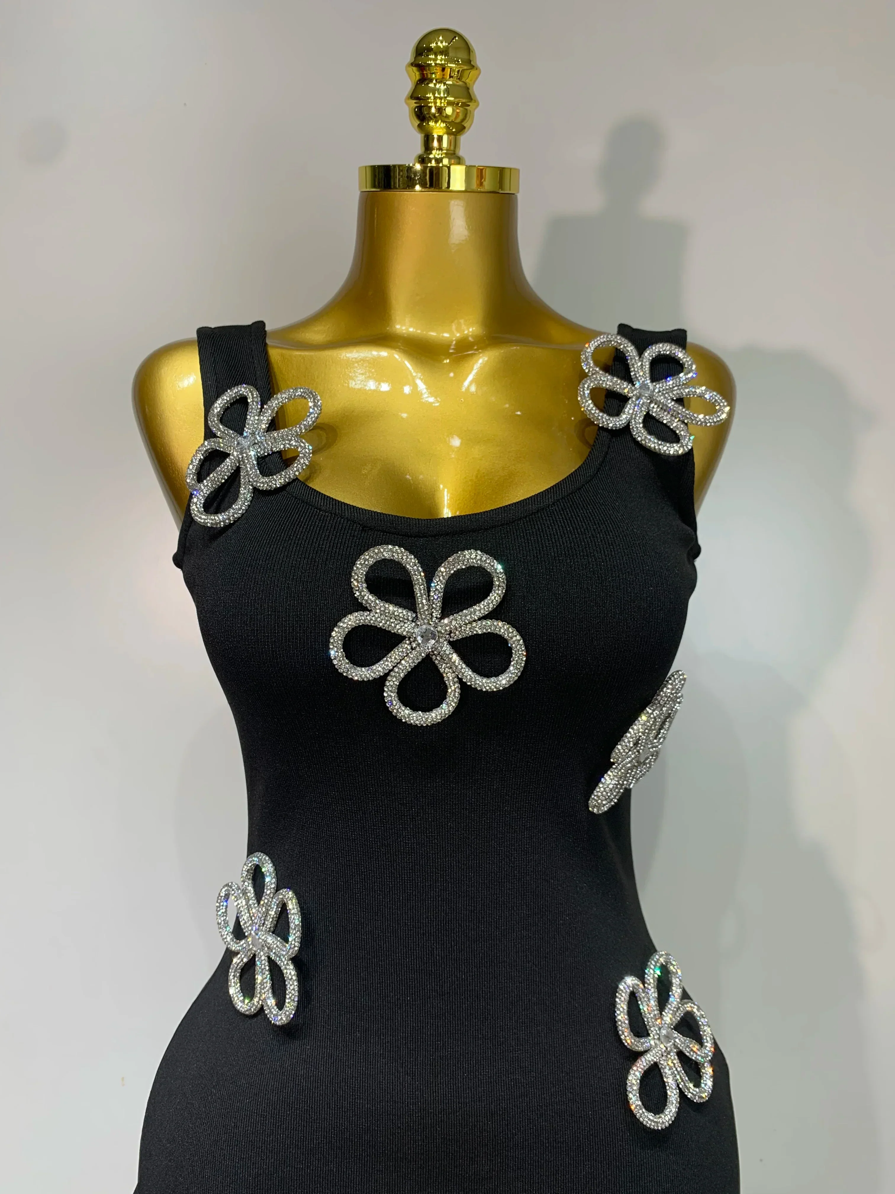 Women Celebrity Sexy Diamonds Flower Black Long Bodycon Bandage Dress Elegant Evening Club Party Luxury Birthday Dresses - Image 5