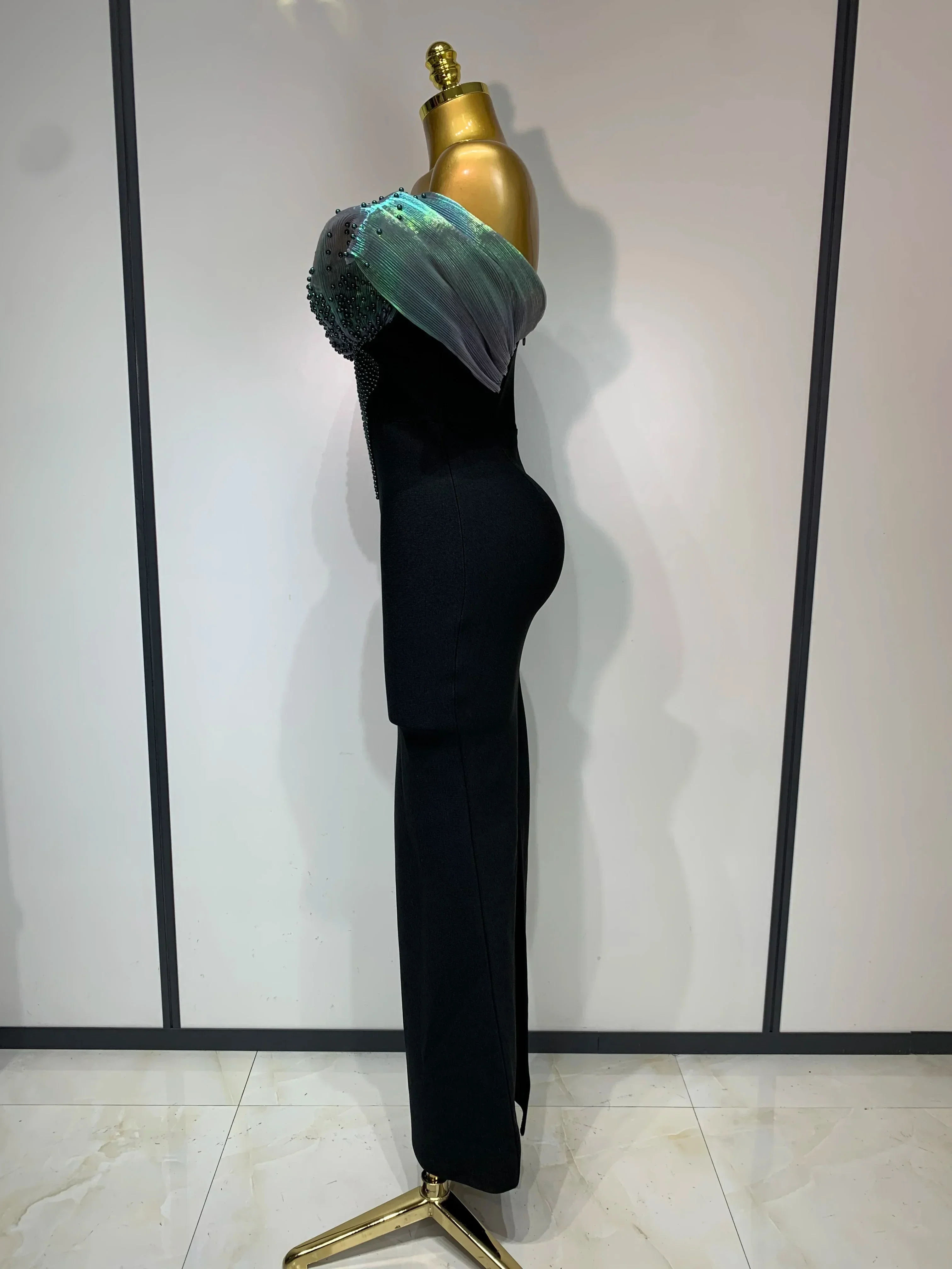Women Celebrity Sexy Off Shoulder Beading Bodycon Maxi Long Bandage Dress  Elegant Evening Club Party Luxury Birthday Outfit - Image 3