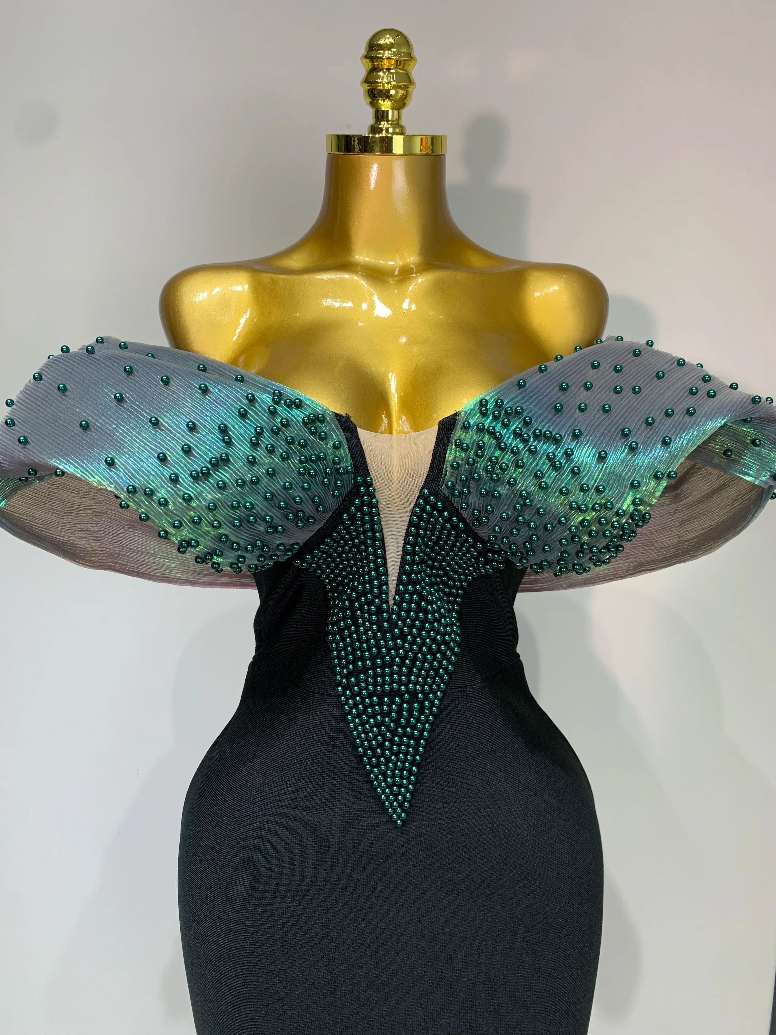 Women Celebrity Sexy Off Shoulder Beading Bodycon Maxi Long Bandage Dress  Elegant Evening Club Party Luxury Birthday Outfit - Image 5