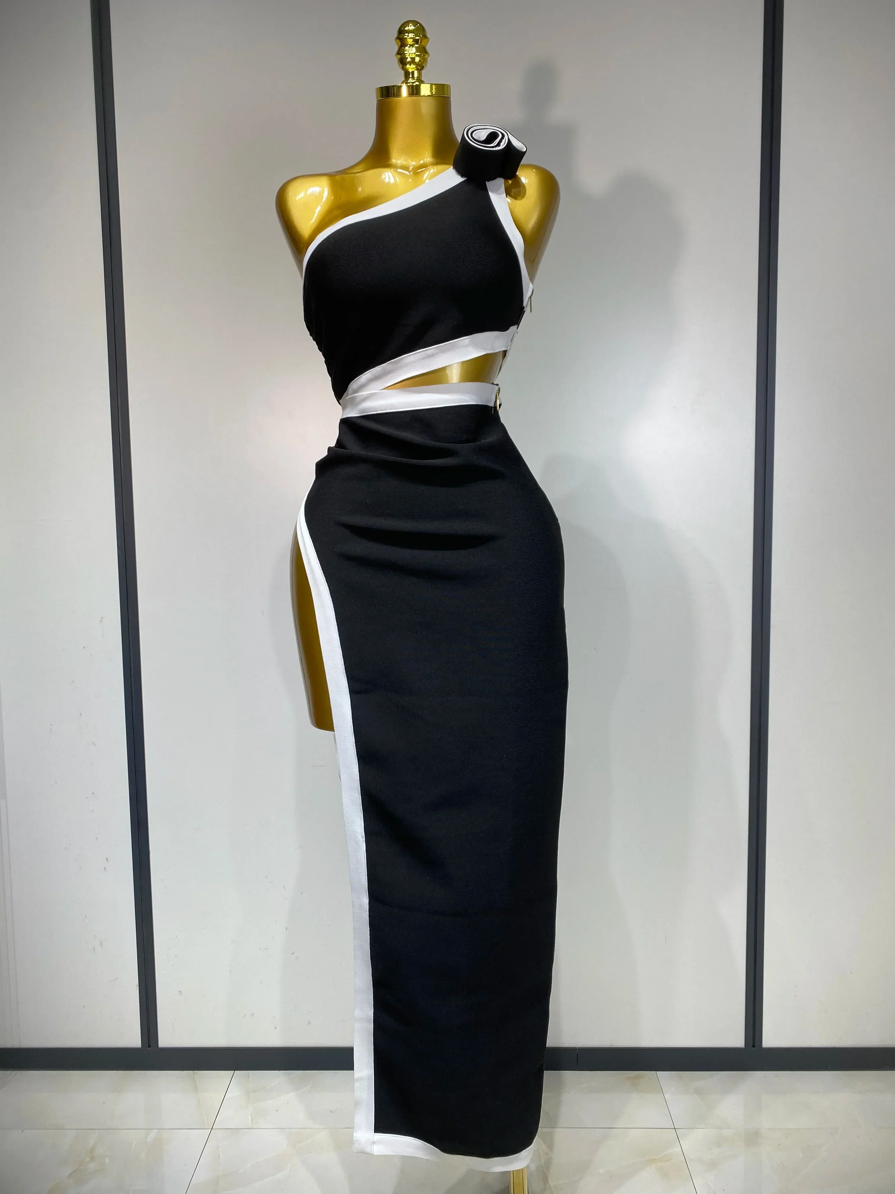 Women Celebrity Sexy One Shoulder Cut Out Split Maxi Long Bodycon Bandage Dress  Elegant Evening Club Birthday Party Dress