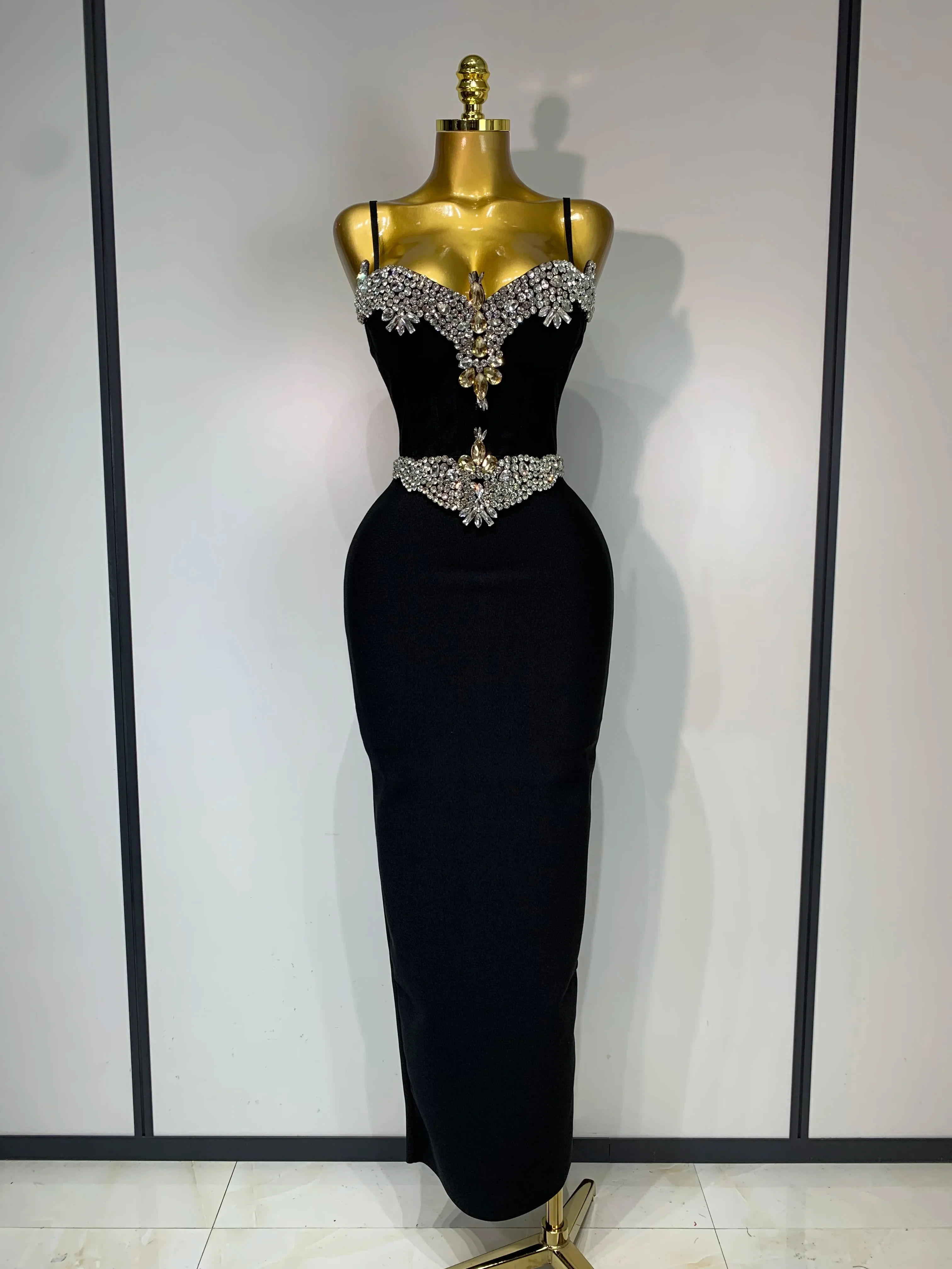 Women Celebrity Sexy Sleeveless Diamonds Maxi Long Bandage Bodycon Dress Elegant Evening Club Party Birthday Outfit