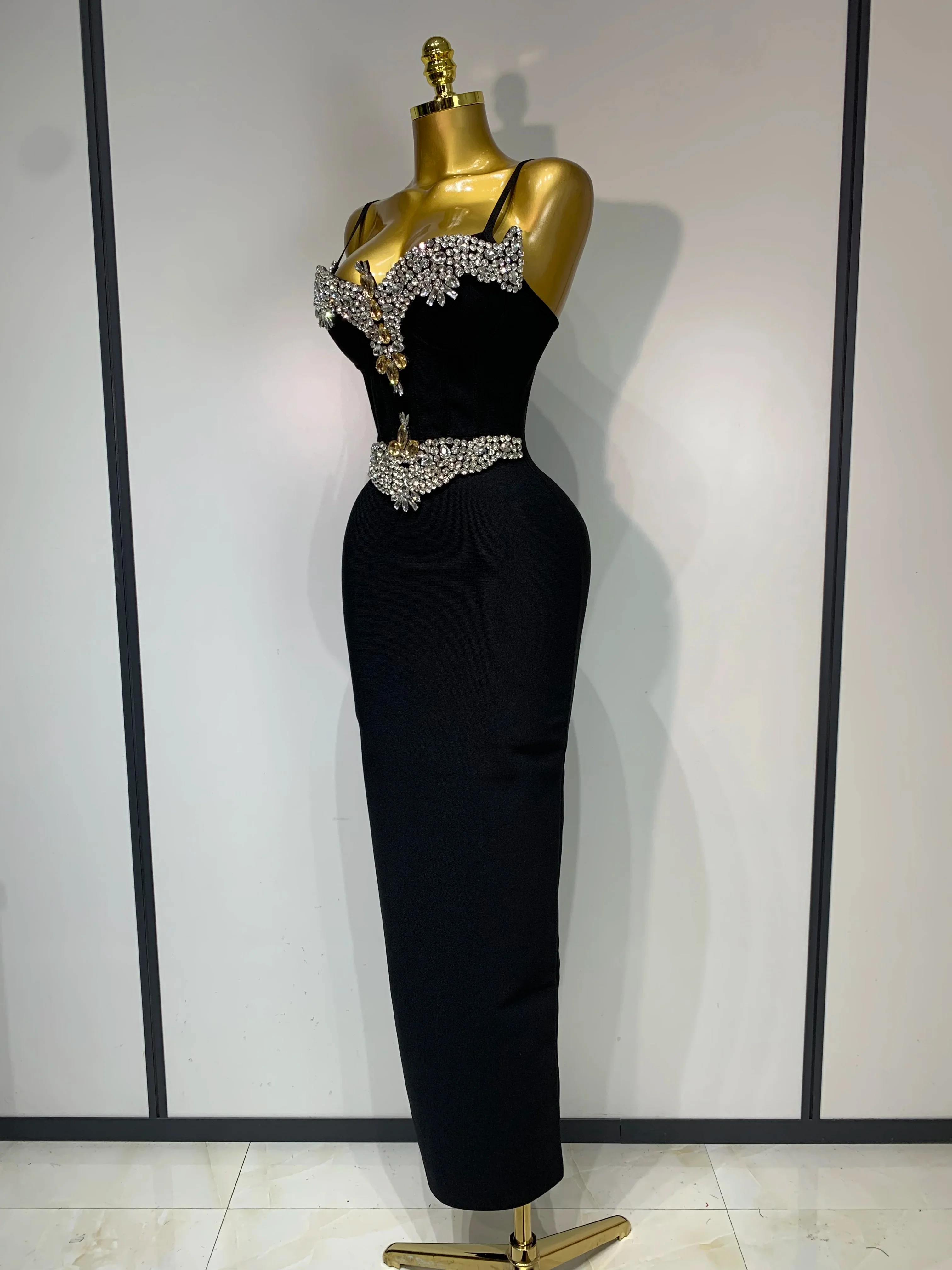 Women Celebrity Sexy Sleeveless Diamonds Maxi Long Bandage Bodycon Dress Elegant Evening Club Party Birthday Outfit - Image 2