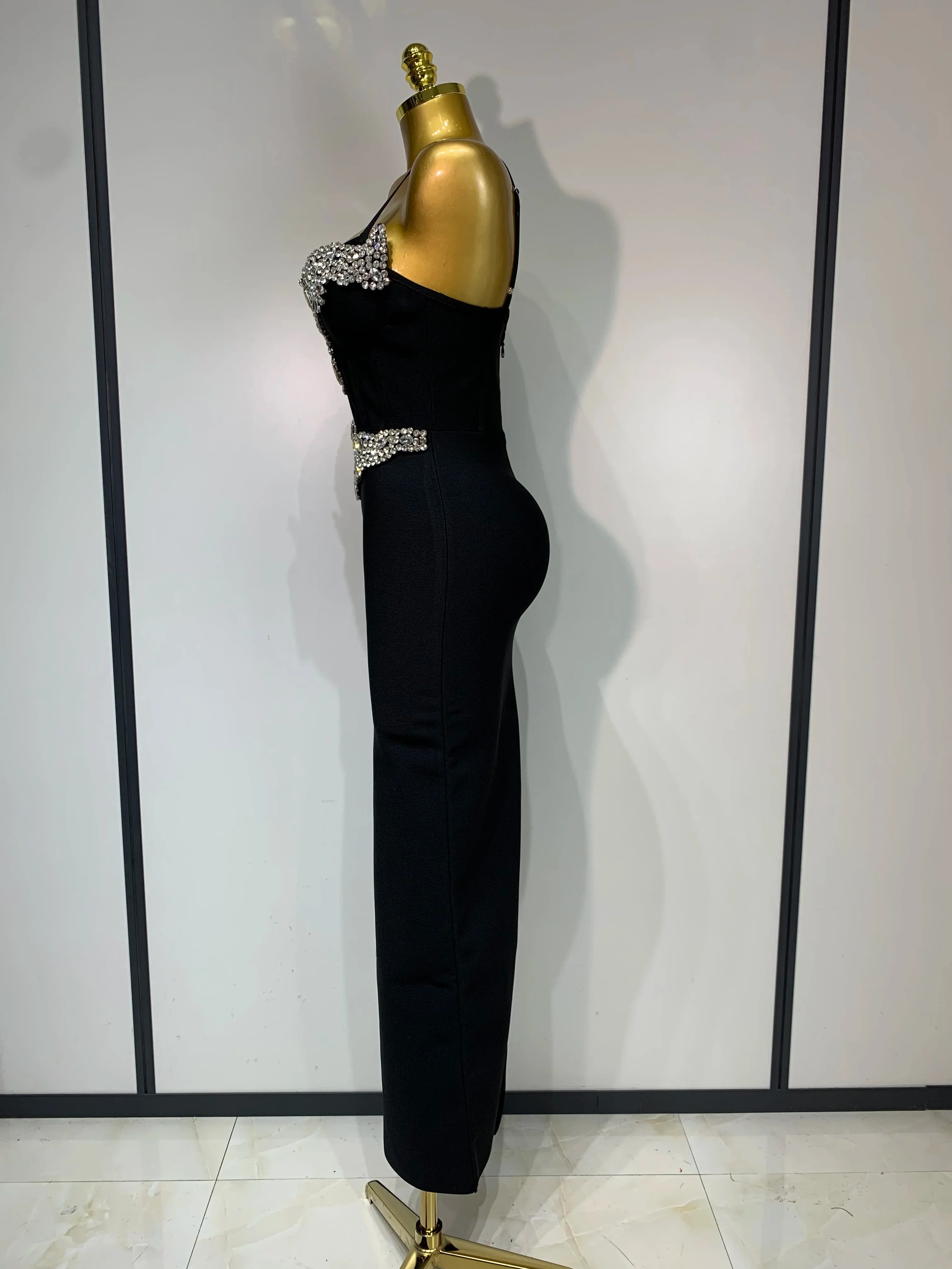 Women Celebrity Sexy Sleeveless Diamonds Maxi Long Bandage Bodycon Dress Elegant Evening Club Party Birthday Outfit - Image 3