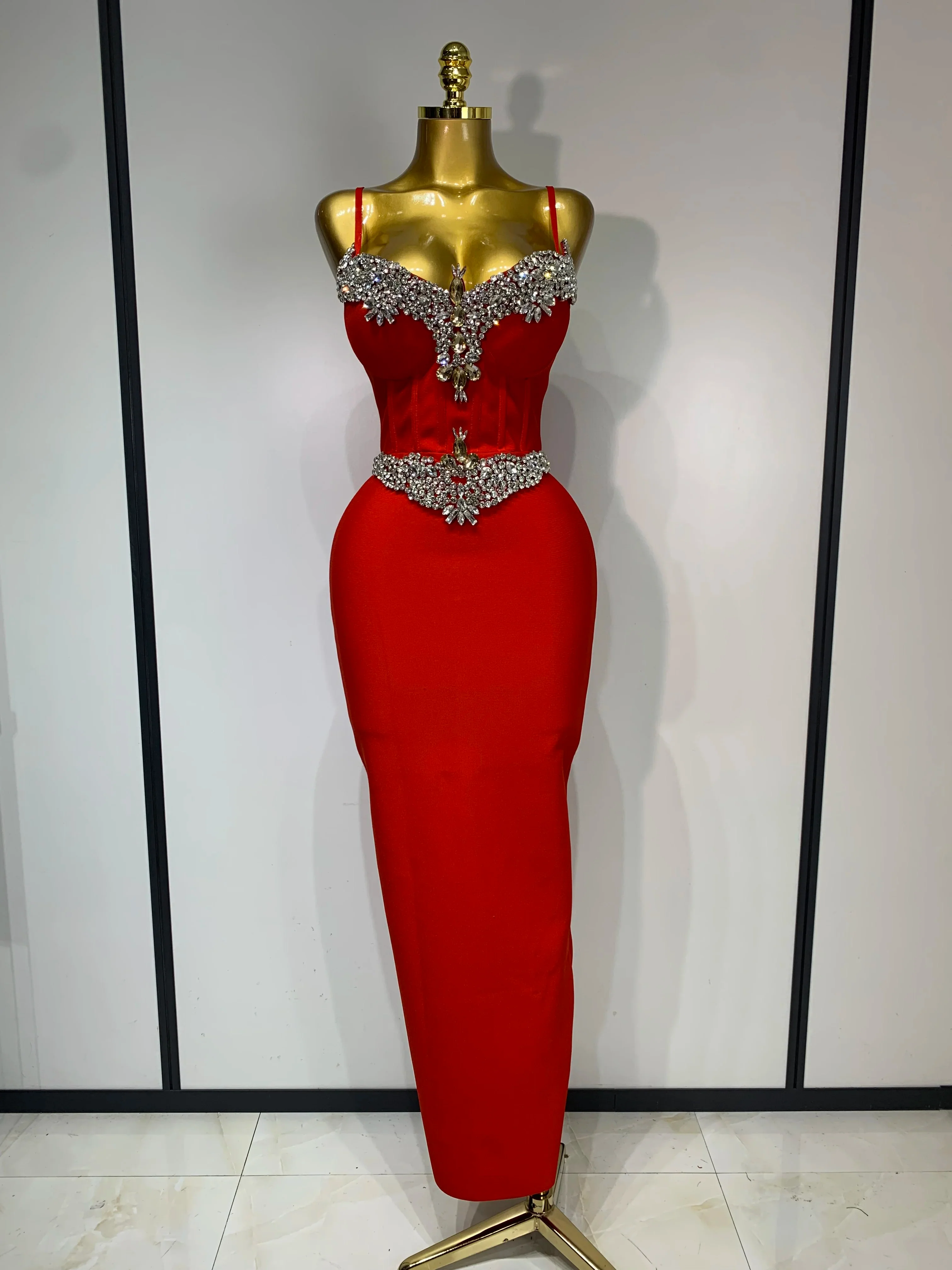 Women Celebrity Sexy Sleeveless Diamonds Maxi Long Bandage Bodycon Dress Elegant Evening Club Party Birthday Outfit - Image 7
