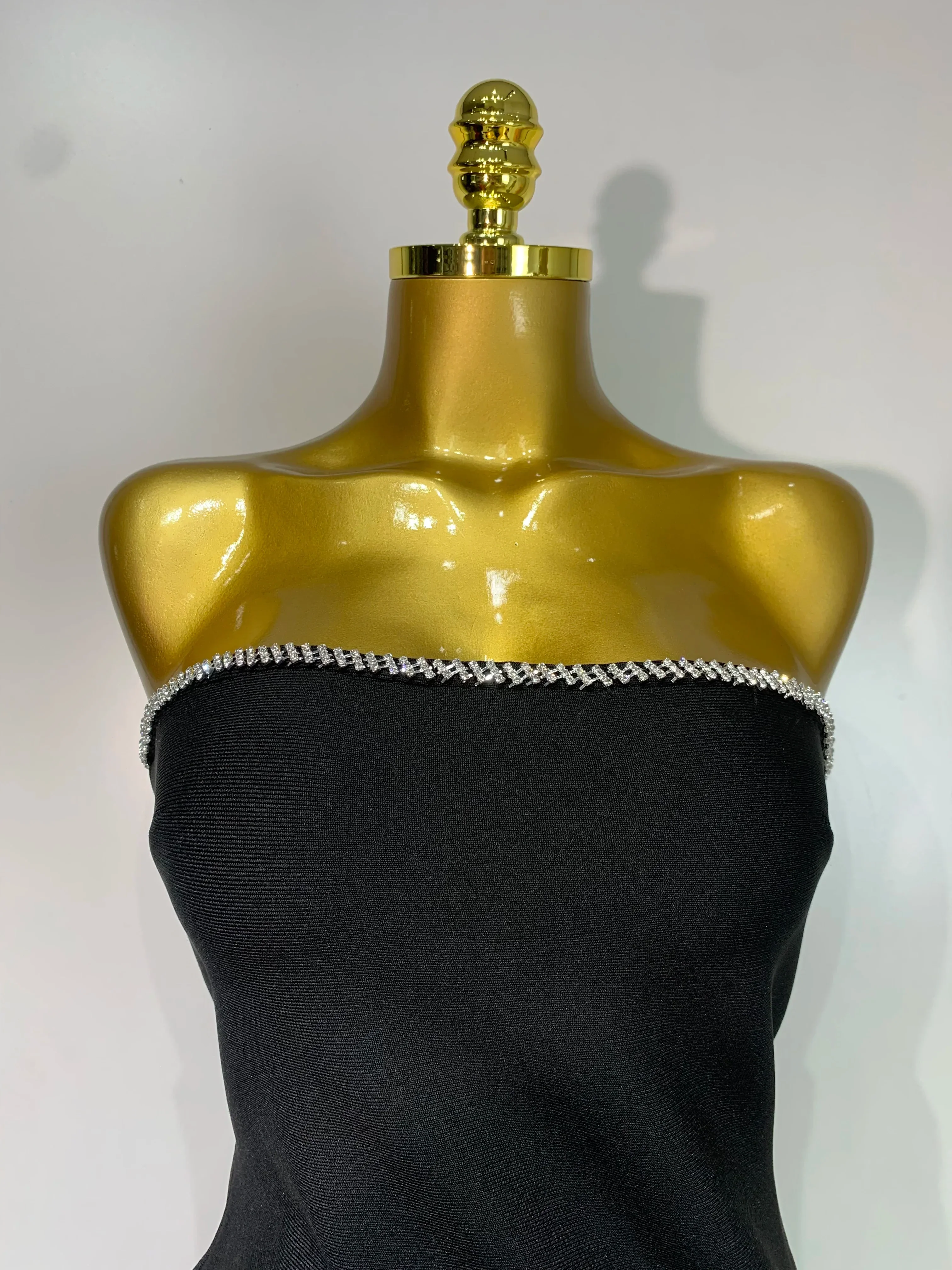 Women Celebrity Sexy Strapless Backless Black Diamond Tassels Mini Bodycon Bandage Dress  Elegant Evening Club Party Dresses - Image 5