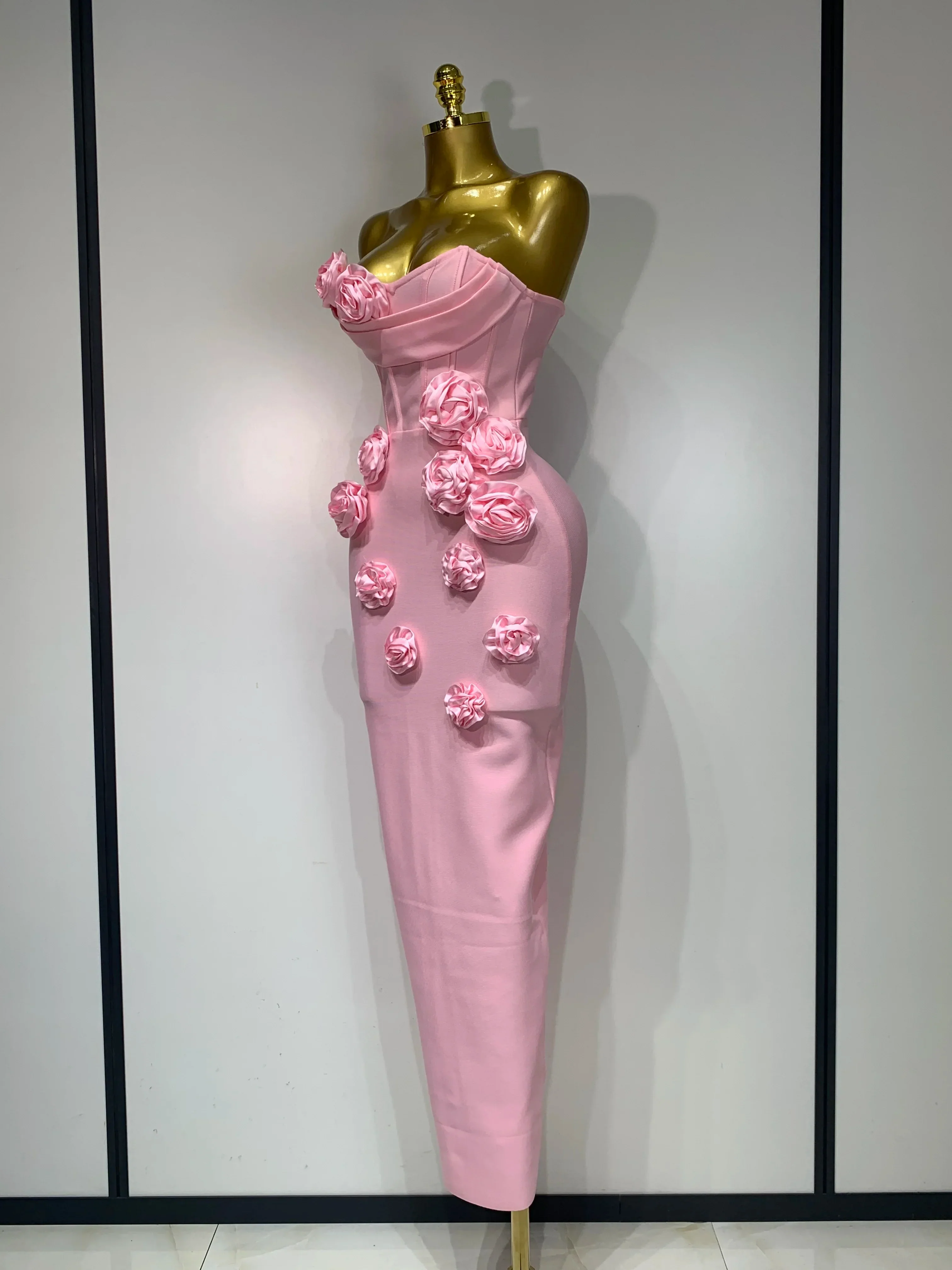 Women Celebrity Sexy Strapless Backless Flower Maxi Long Bodycon Bandage Dress Elegant Birthday Evening Club Party Dresses - Image 2