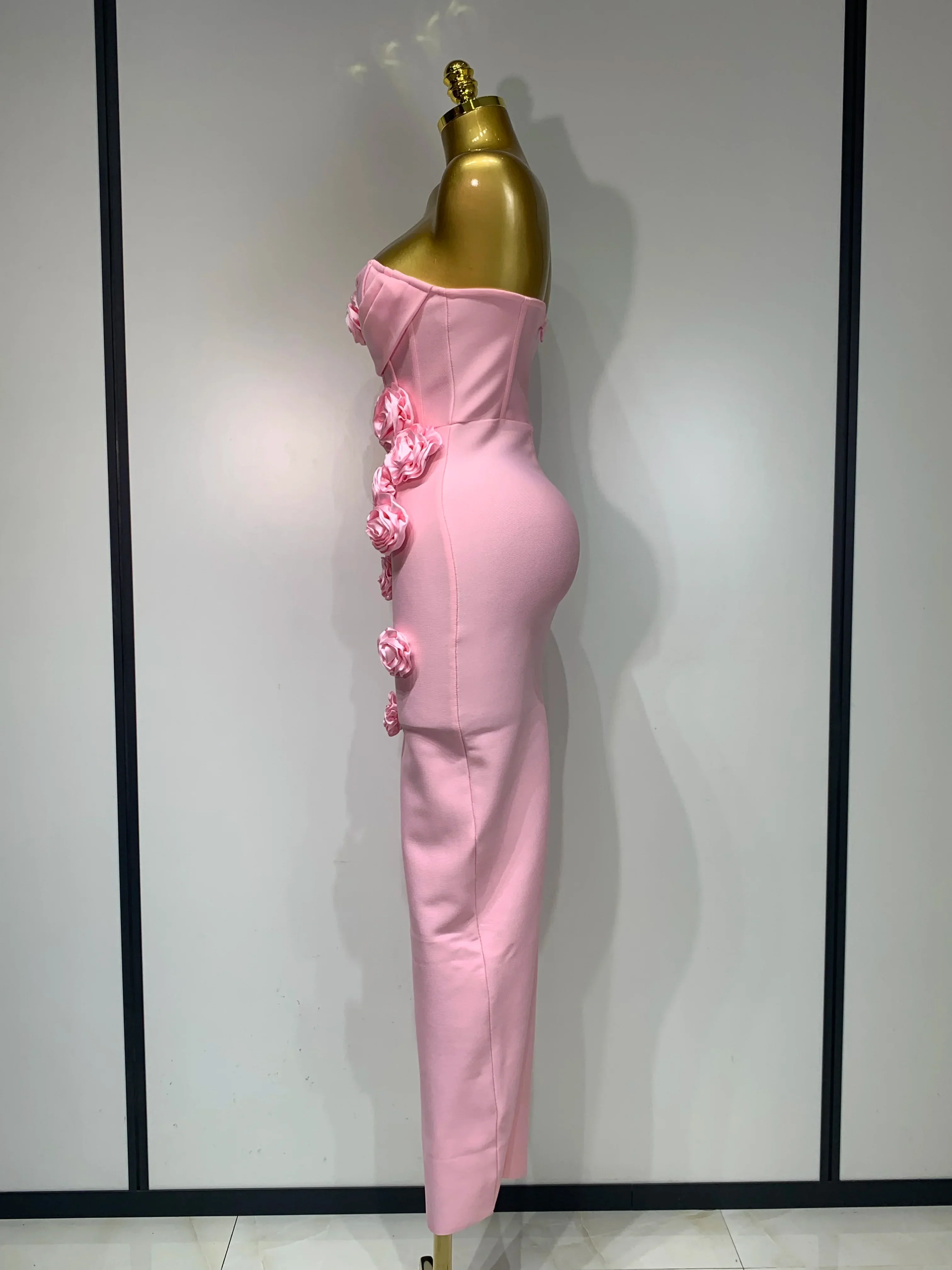 Women Celebrity Sexy Strapless Backless Flower Maxi Long Bodycon Bandage Dress Elegant Birthday Evening Club Party Dresses - Image 3