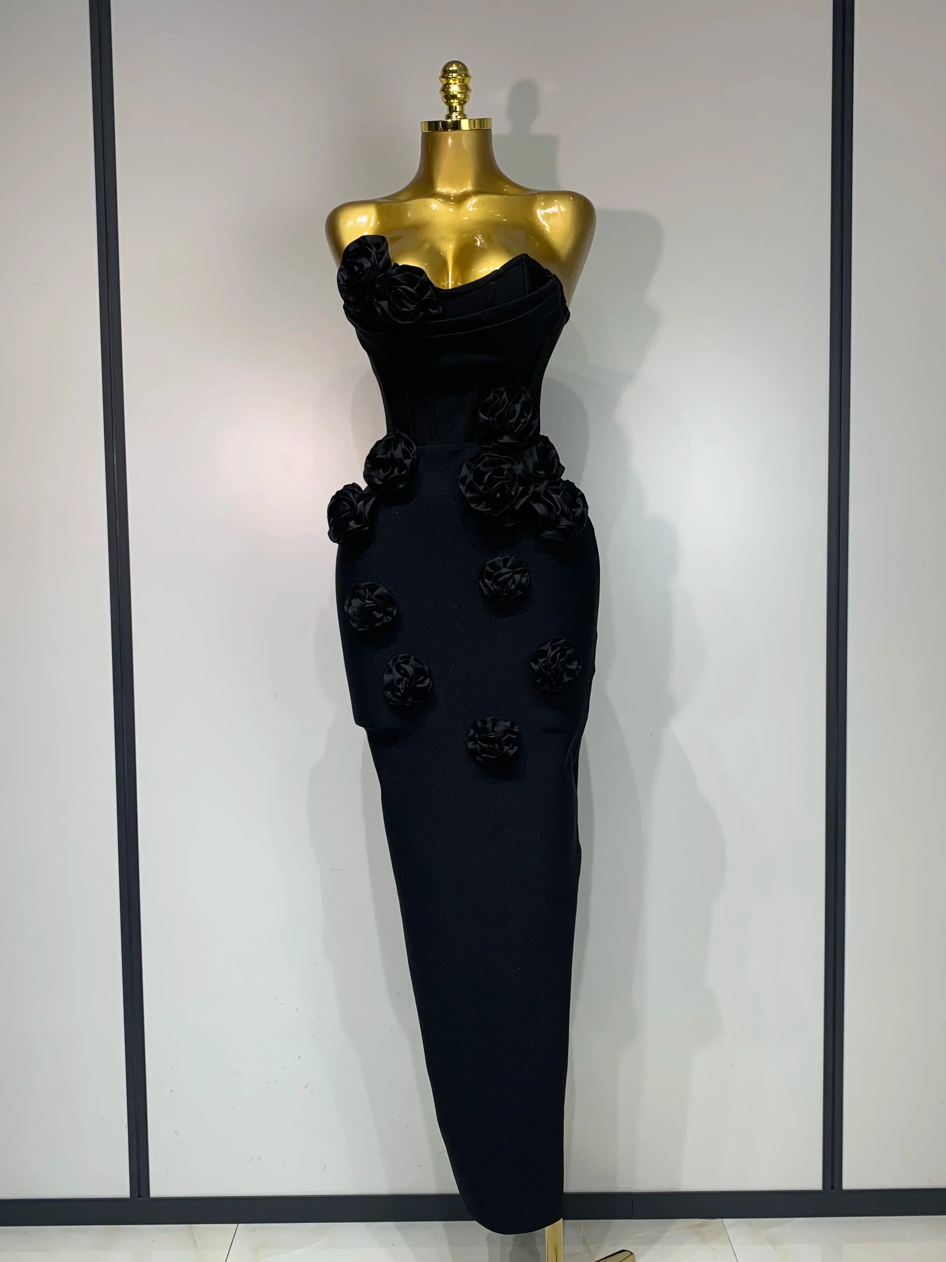 Women Celebrity Sexy Strapless Backless Flower Maxi Long Bodycon Bandage Dress Elegant Birthday Evening Club Party Dresses - Image 9