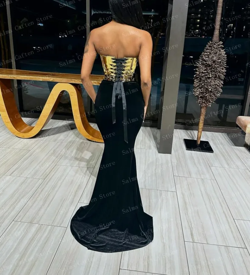 Women Celebrity Sexy Strapless Backless Gold Black Maxi Long Two Pieces Skirt Set Elegant Evening Club Party Outfits - Image 2