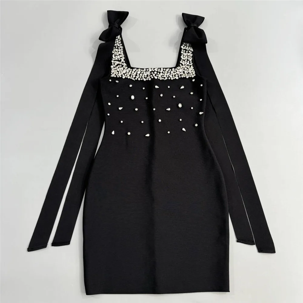 Women Celebrity Sexy Tank Diamonds Summer Black Mini Summer Bodycon Bandage Dress Elegant Evening Club Party Dress - Image 4
