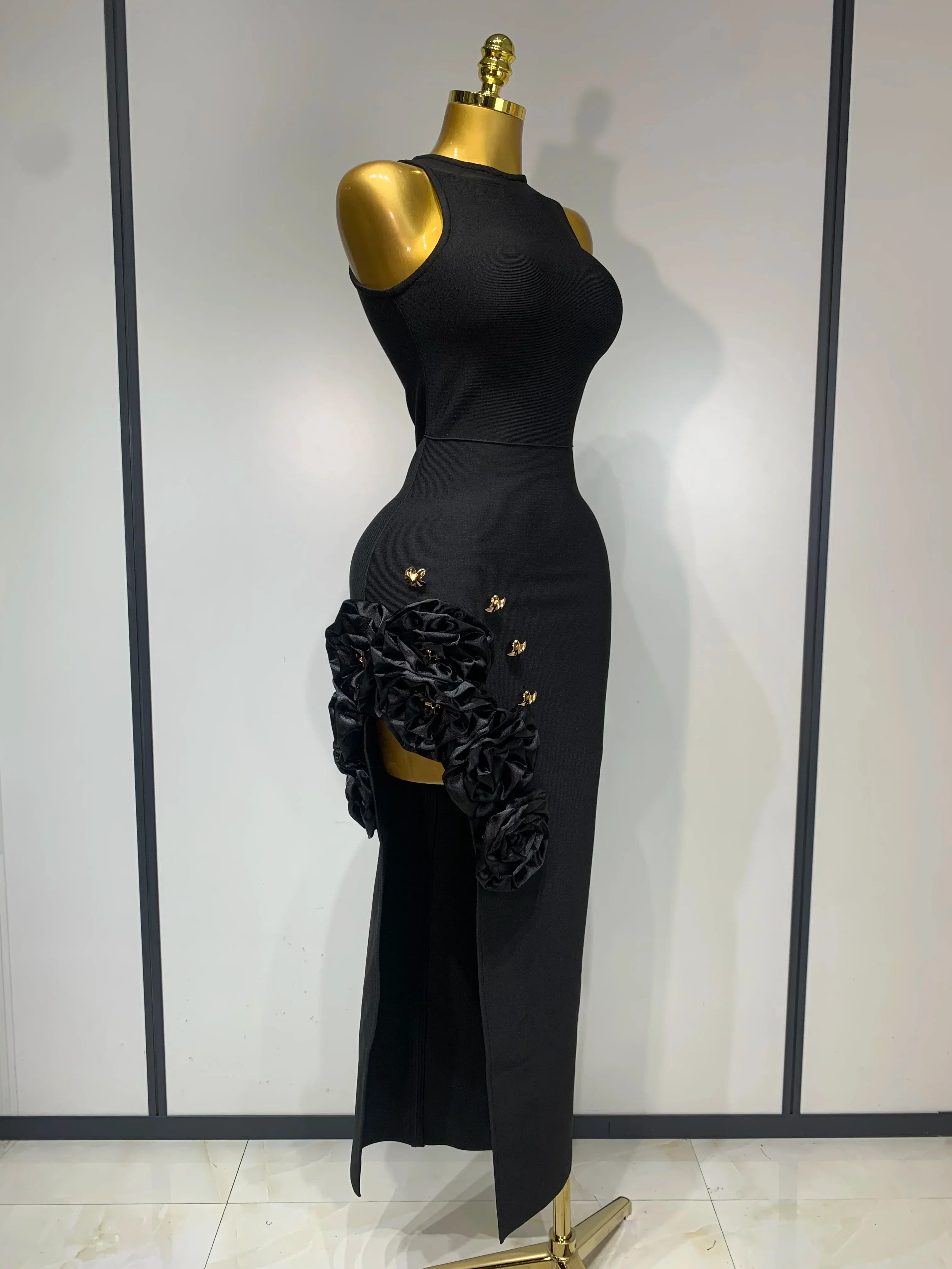 Women Fashion Celebrity Sexy Applique Black Long Bodycon Bandage Dress  Elegant Evening Party Club Luxury Birthday Dresses - Image 2