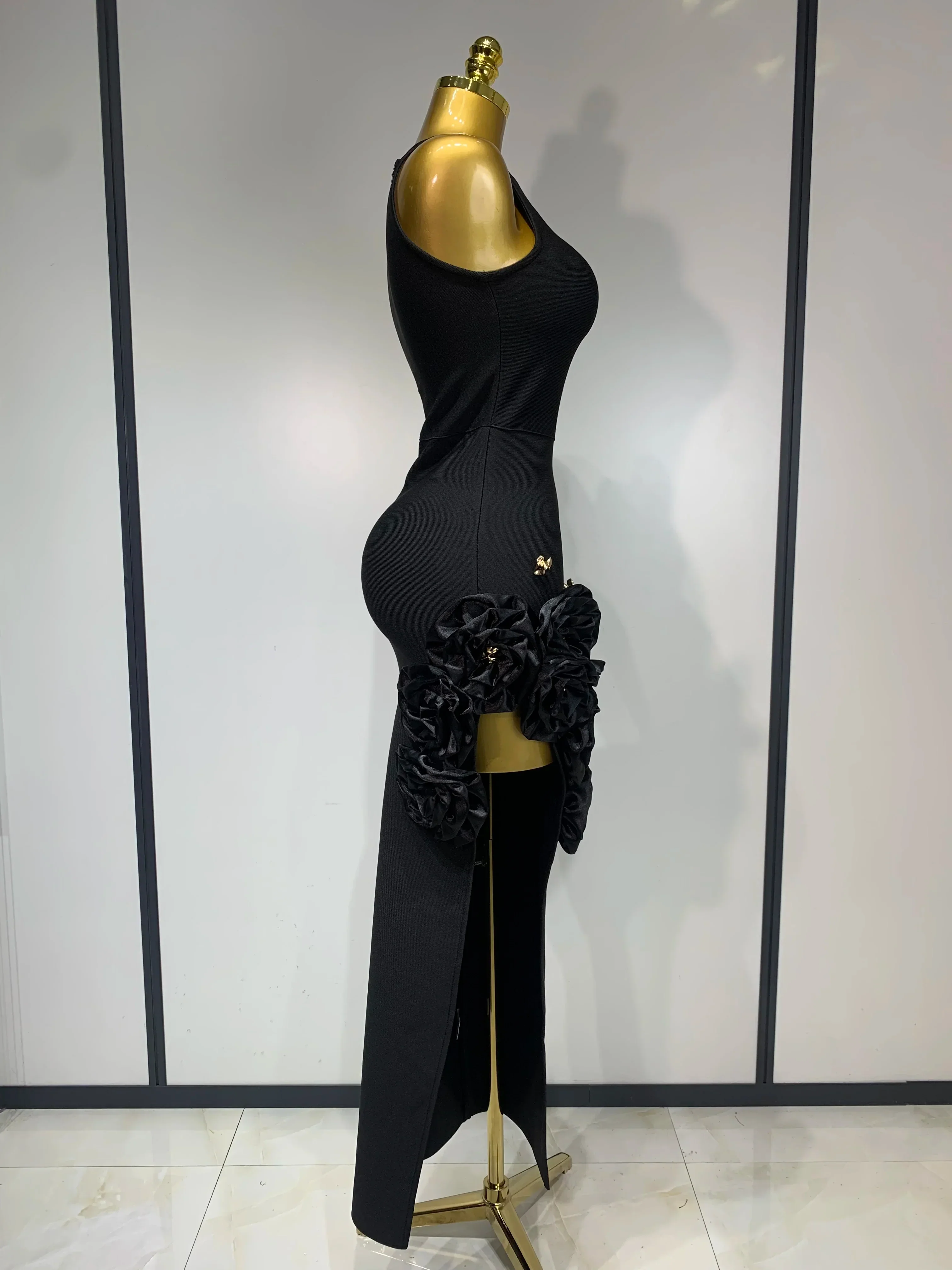 Women Fashion Celebrity Sexy Applique Black Long Bodycon Bandage Dress  Elegant Evening Party Club Luxury Birthday Dresses - Image 3