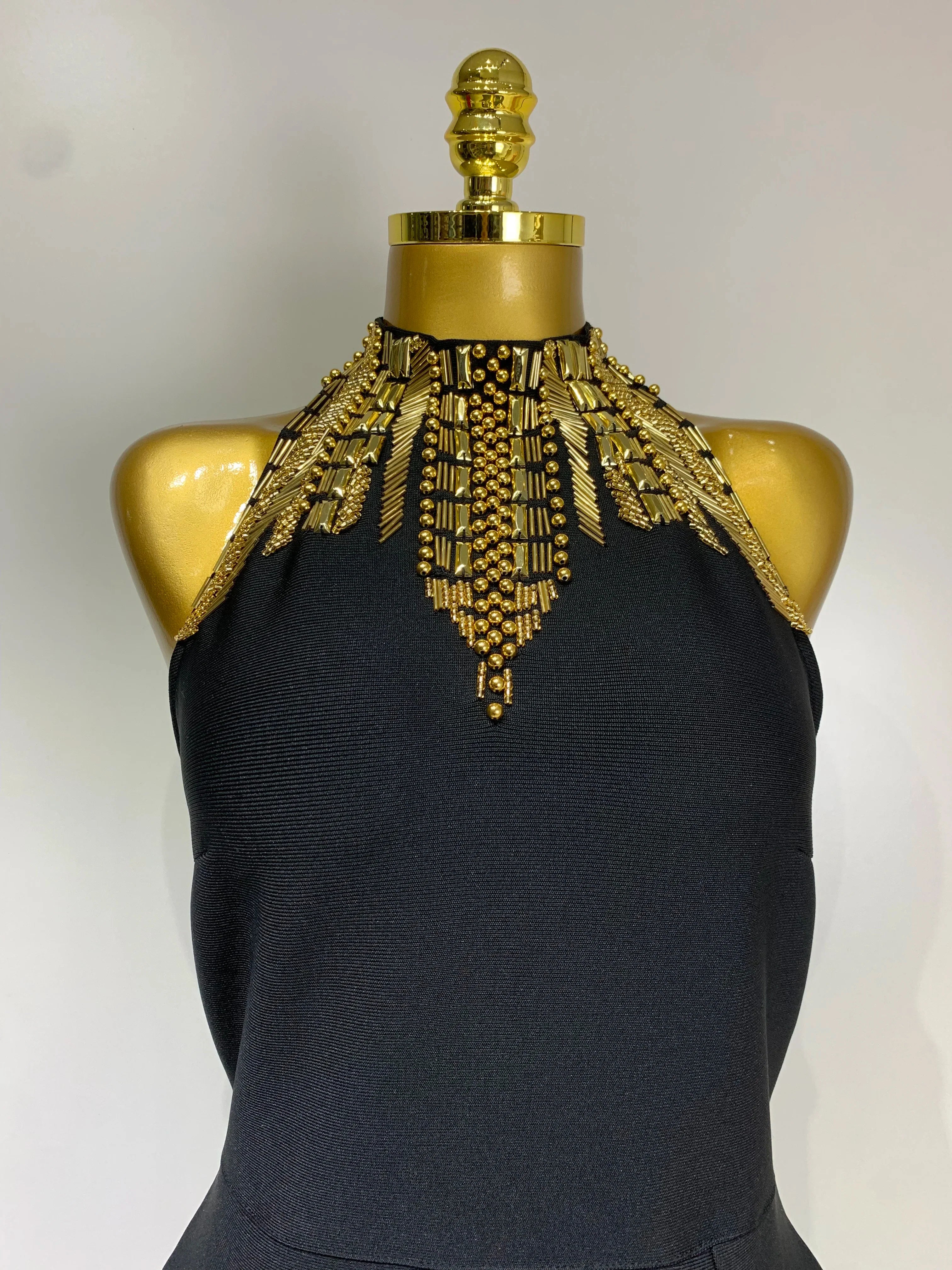Women Fashion Celebrity Sexy Backless Beading Midi Black Bodycon Bandage Dress Elegant Evening Club Luxury Birthday Dresses - Image 5