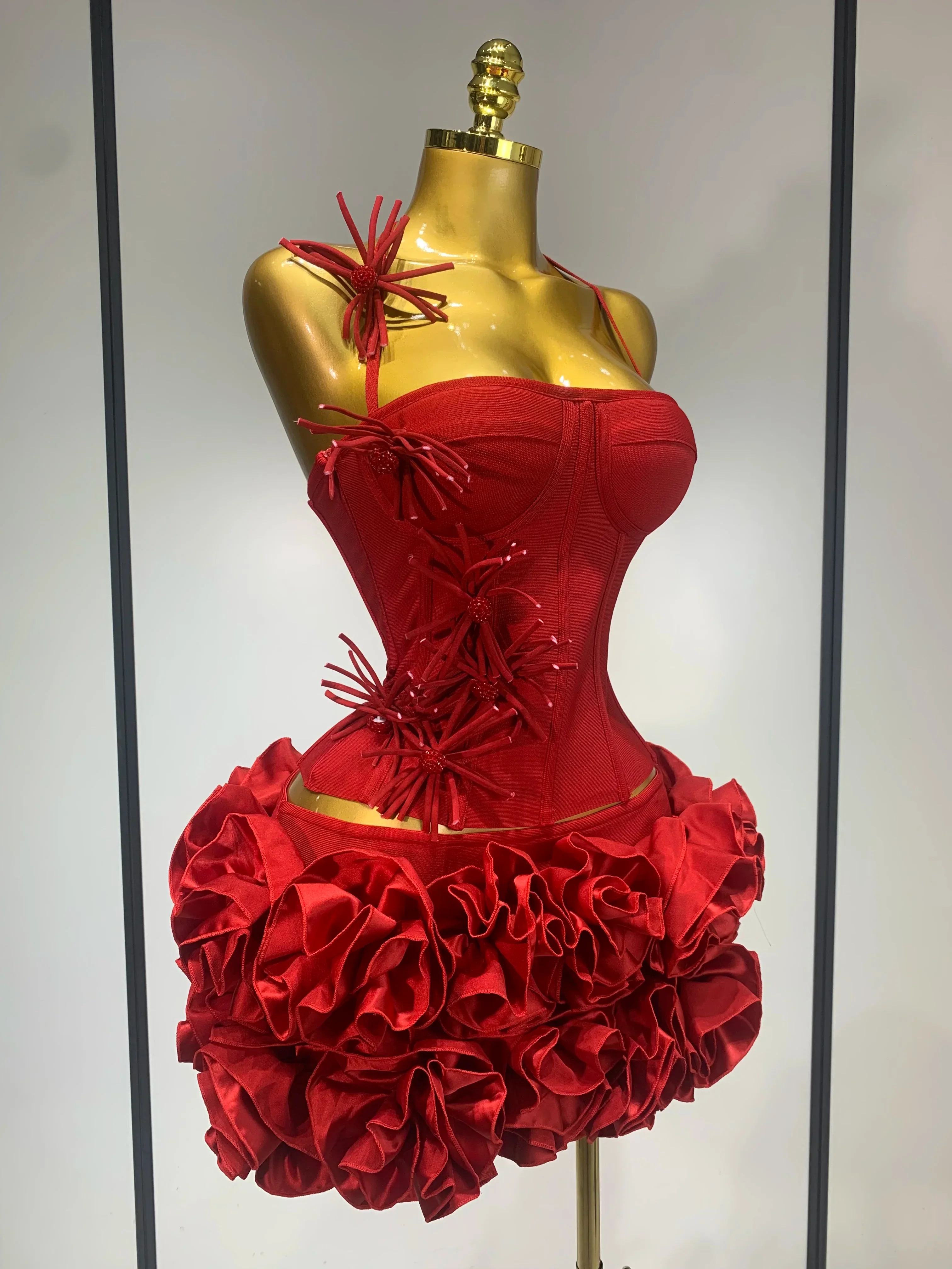 Women Fashion Sexy Halter Prom Gown Celebrity Club Two Piece Set Cocktail Elegant Luxury Birthday Party Red Black Bandage Outfit - Image 2