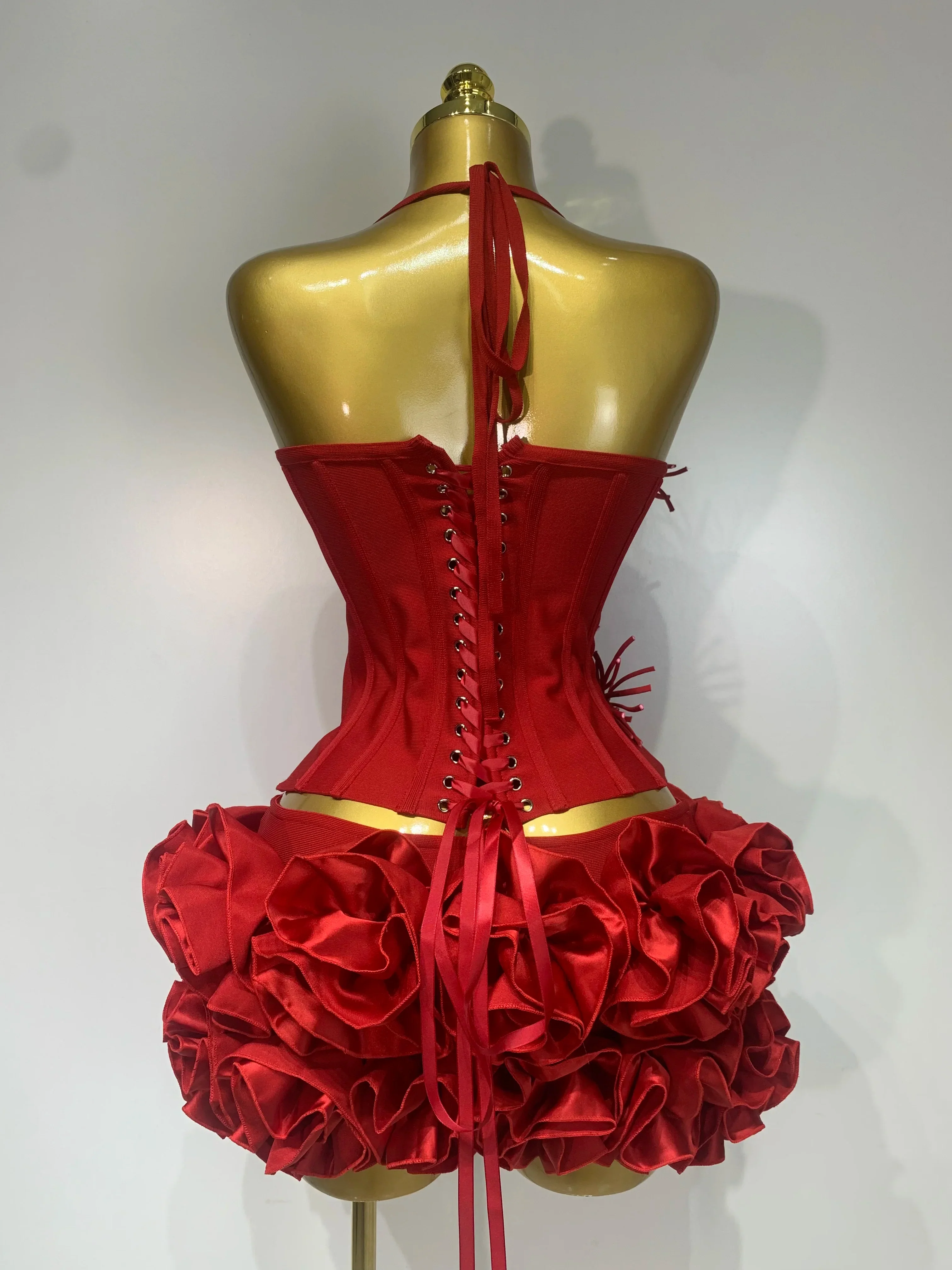 Women Fashion Sexy Halter Prom Gown Celebrity Club Two Piece Set Cocktail Elegant Luxury Birthday Party Red Black Bandage Outfit - Image 3