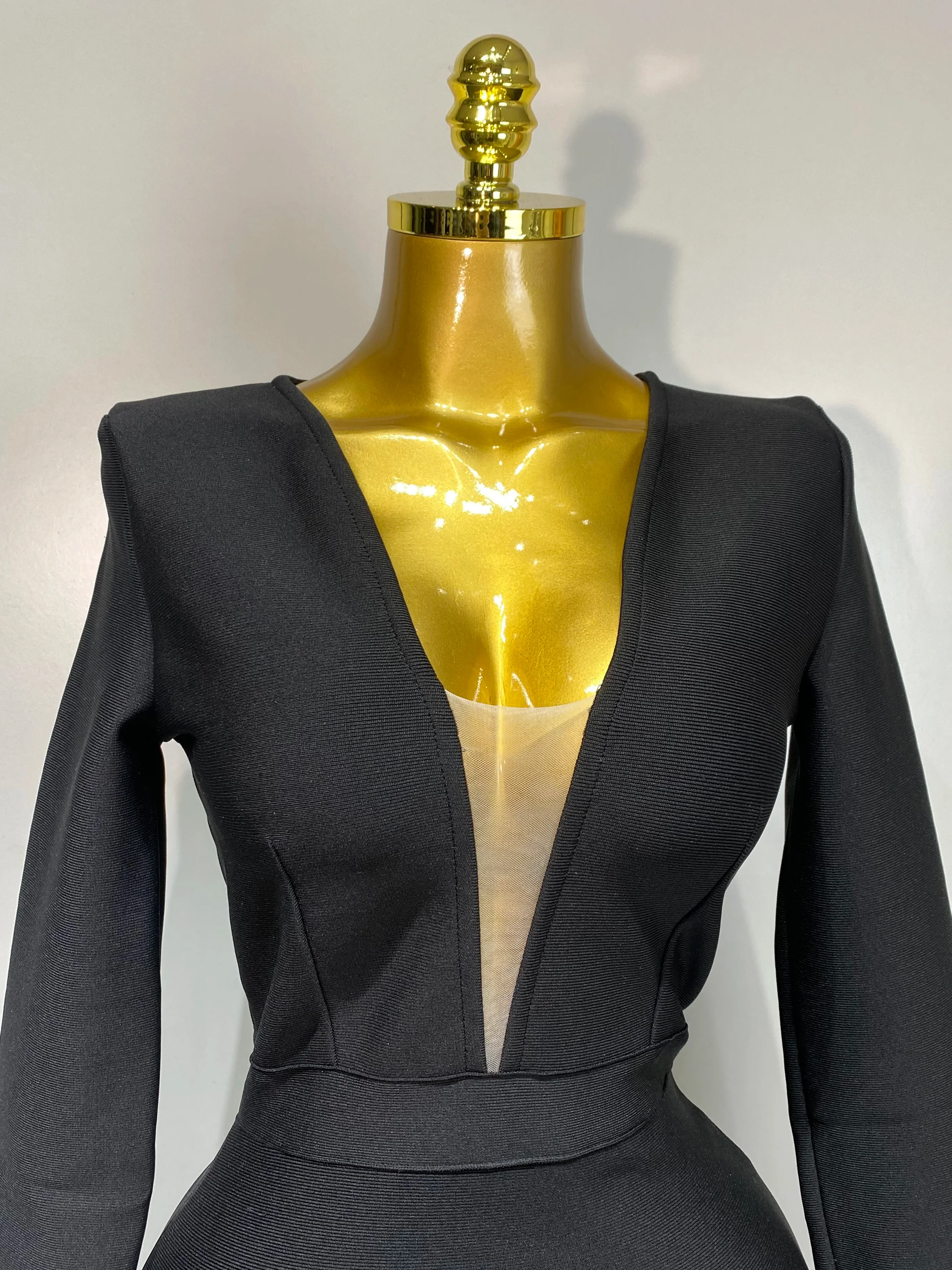 Women Fashion Sexy V Neck Long Sleeve Black Feather Mini Bodycon Bandage Dress Elegant Evening Club Birthday Party Dress - Image 5