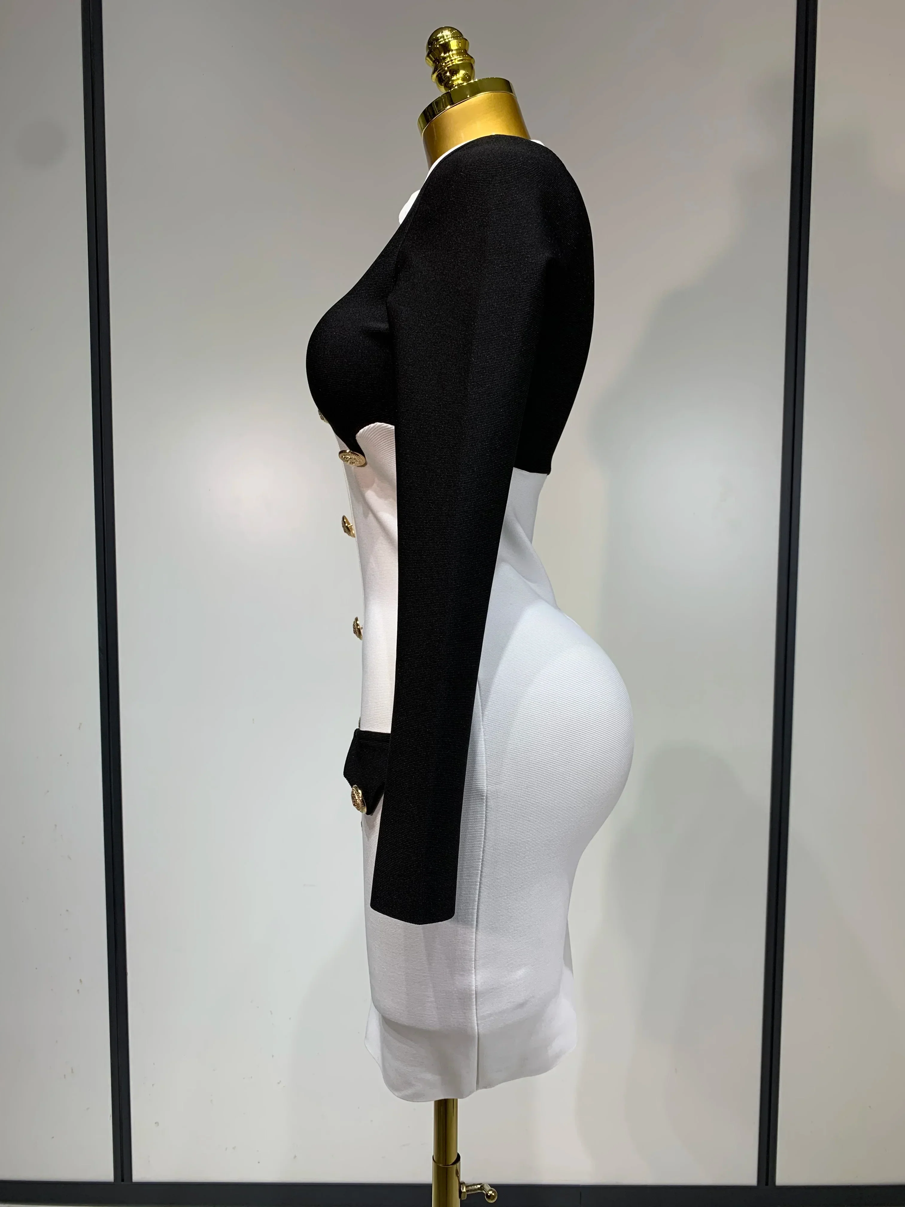 Women Long Sleeve Elastic Bodycon Short Bandage Dress  High Street Office Lady Formal Elegant Business Club Party Dresses - Image 3