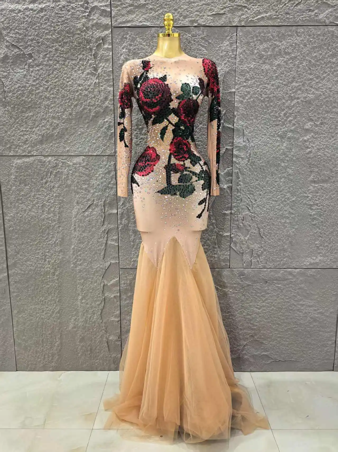Women Long Sleeve High Stretch Shinning Rhinestones Bodycon Long Maxi Dress Celebrate Evenign Party Bar Singer Stage Wear - Image 2
