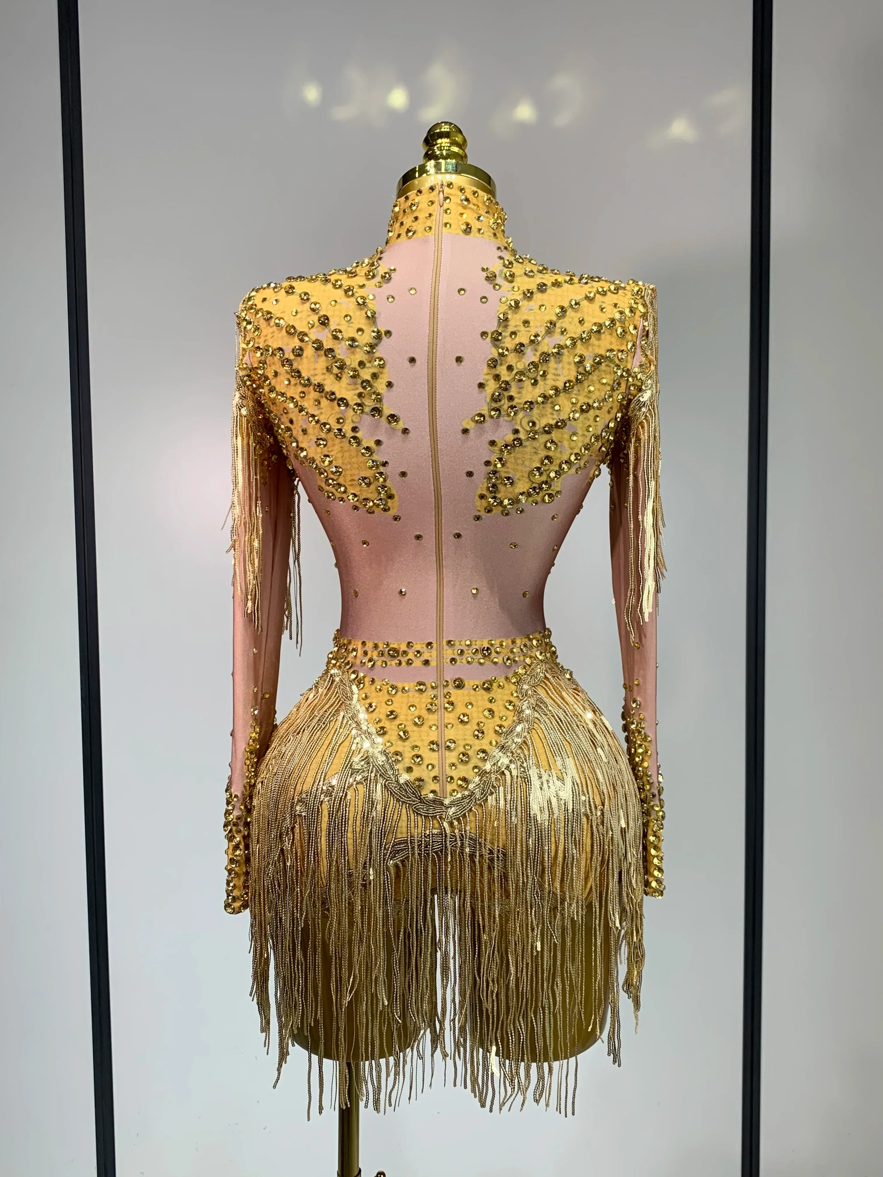 Women Long Sleeve Sexy Shinning Tassels Rhinestone Bodycon Bodysuit High Stretch Bar Dancer Nightclub Stage Wear Birthday Outfit - Image 4
