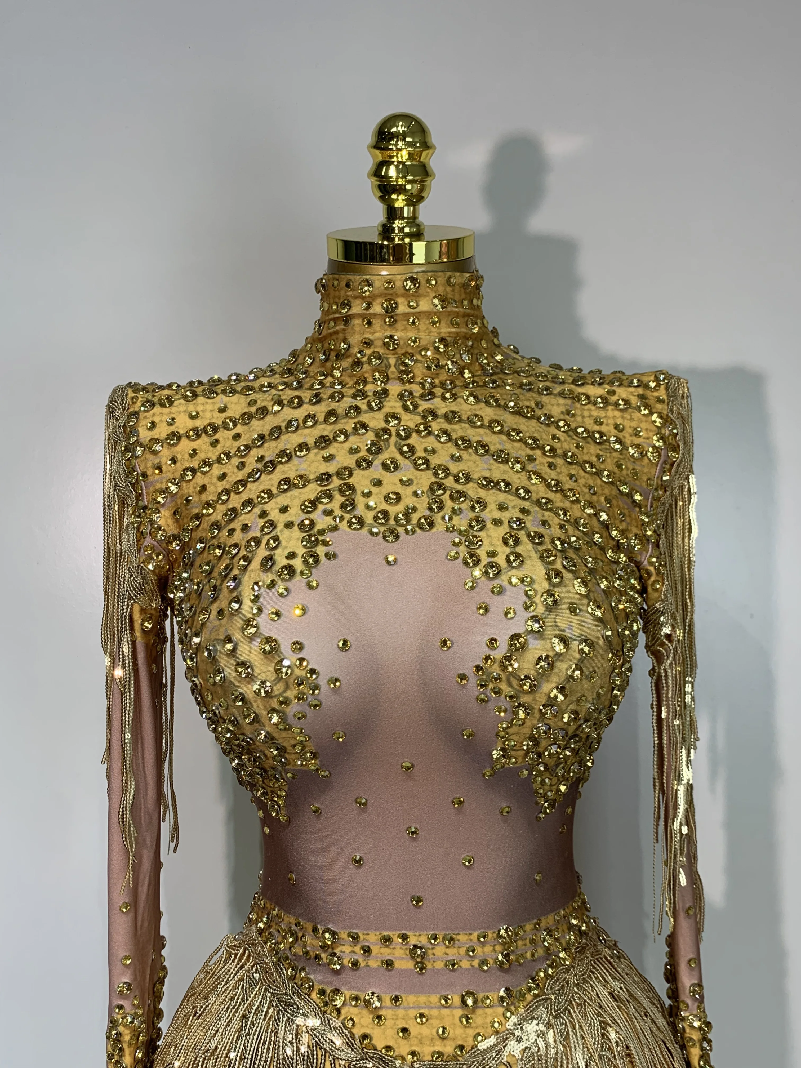 Women Long Sleeve Sexy Shinning Tassels Rhinestone Bodycon Bodysuit High Stretch Bar Dancer Nightclub Stage Wear Birthday Outfit - Image 5