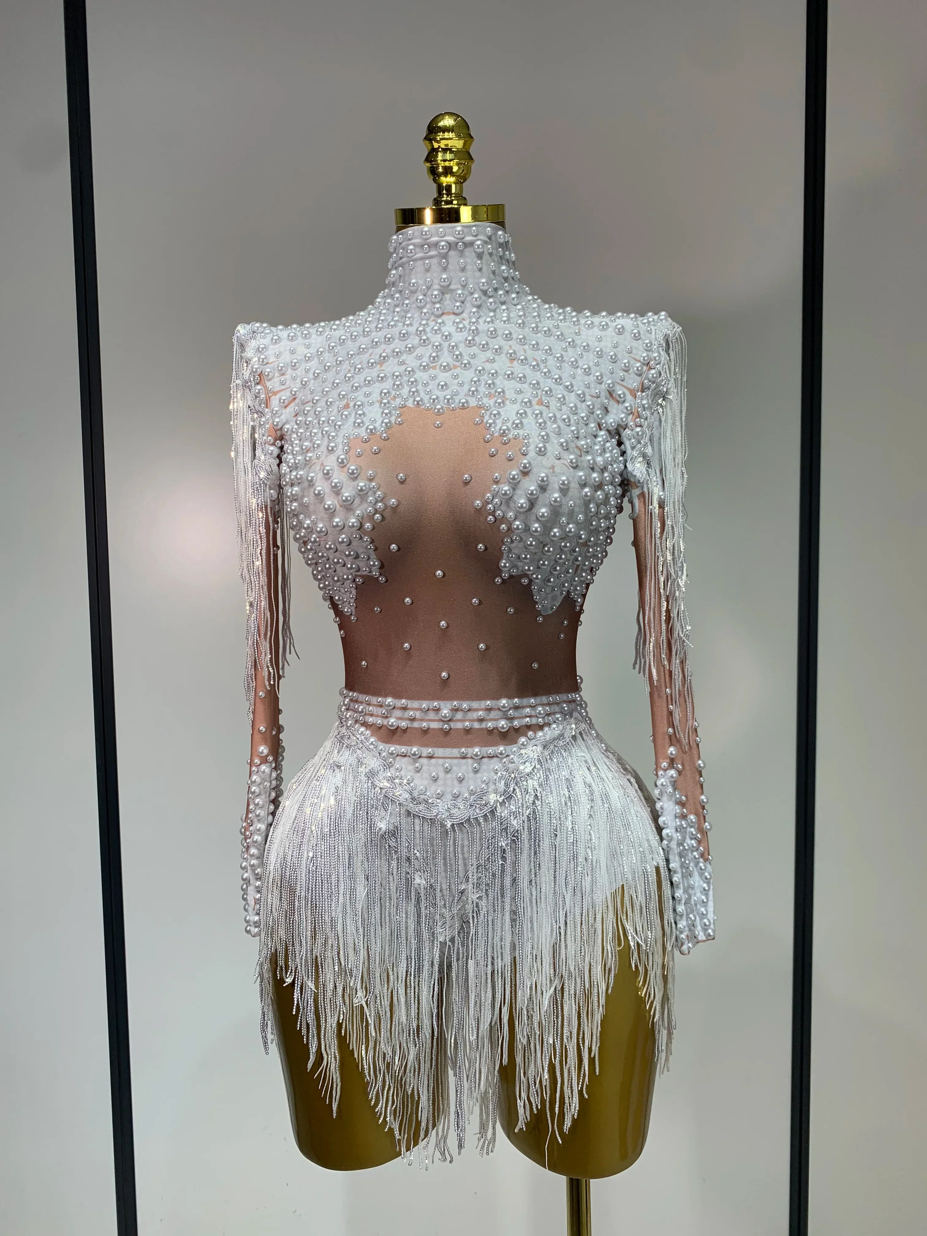 Women Long Sleeve Sexy Shinning Tassels Rhinestone Bodycon Bodysuit High Stretch Bar Dancer Nightclub Stage Wear Birthday Outfit - Image 9