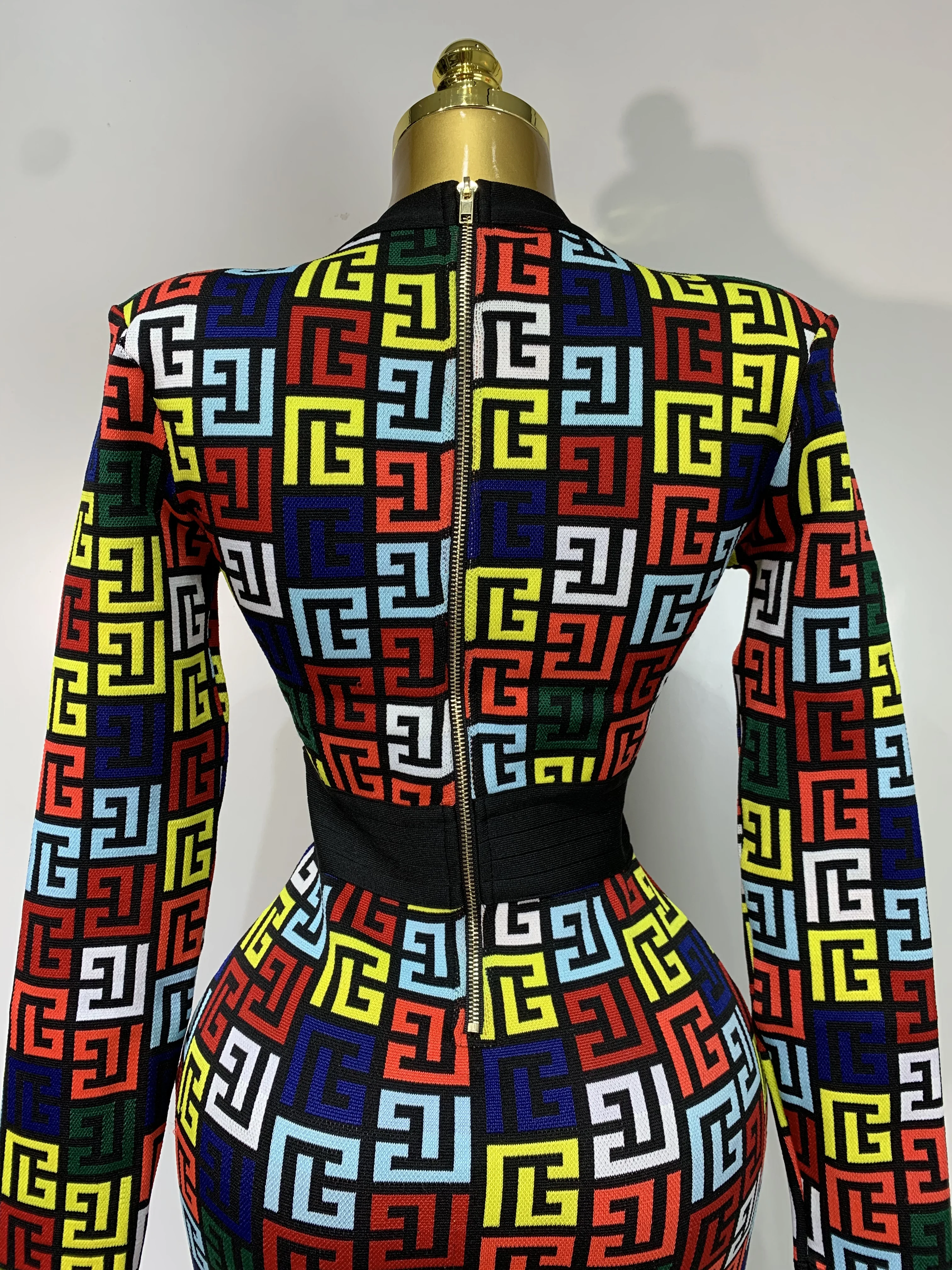 Women Long Sleeve V-Neck Bodycon Jacquard Short Bandage Dress  Elegant Evening Luxury Birthday Party Cocktail Outfit - Image 6